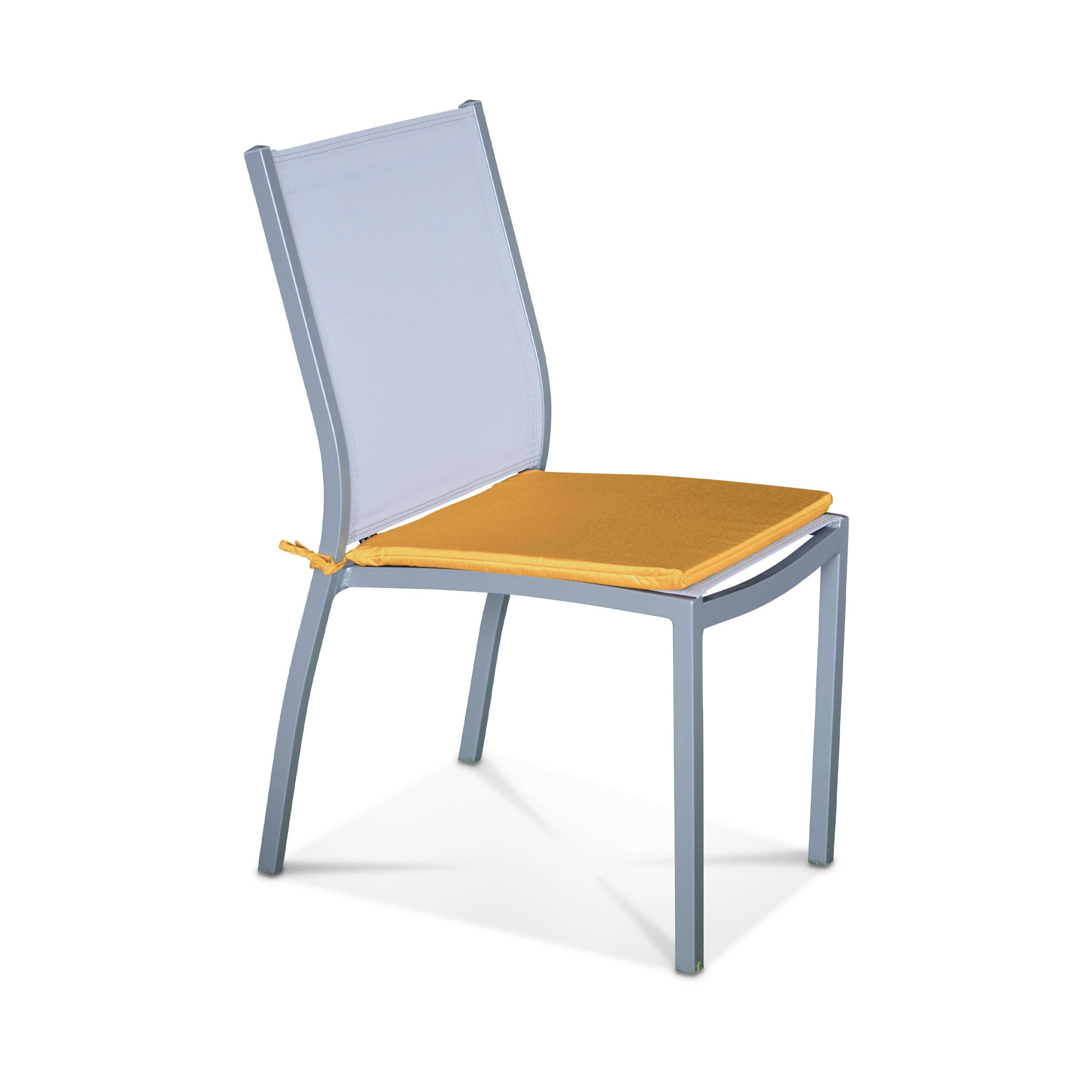 Set van 4 stoelkussens - 43 x 40 cm - waterafstotende stof, omkeerbaar, anti-UV, met bevestigingskoordjes, mosterdgeel Photo2