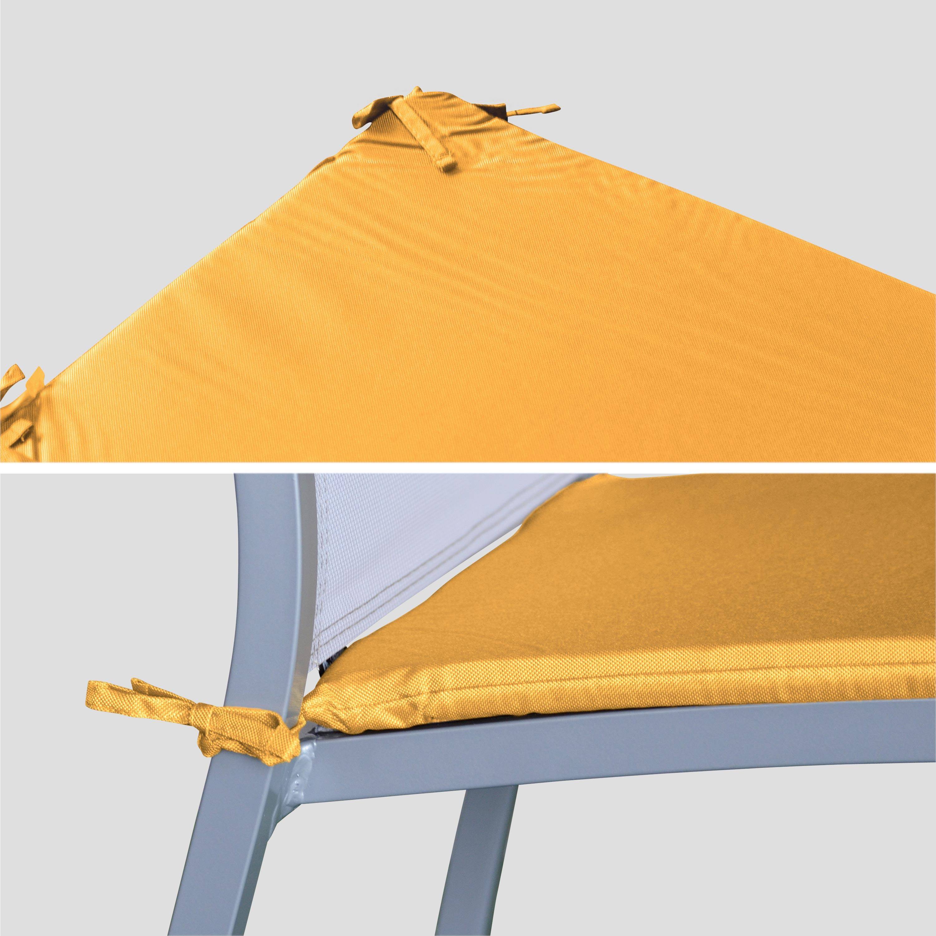 Lot de 4 galettes de chaises - 43 x 40 cm - moutarde, tissu déperlant, réversibles, anti UV, petites cordes pour attacher Photo3
