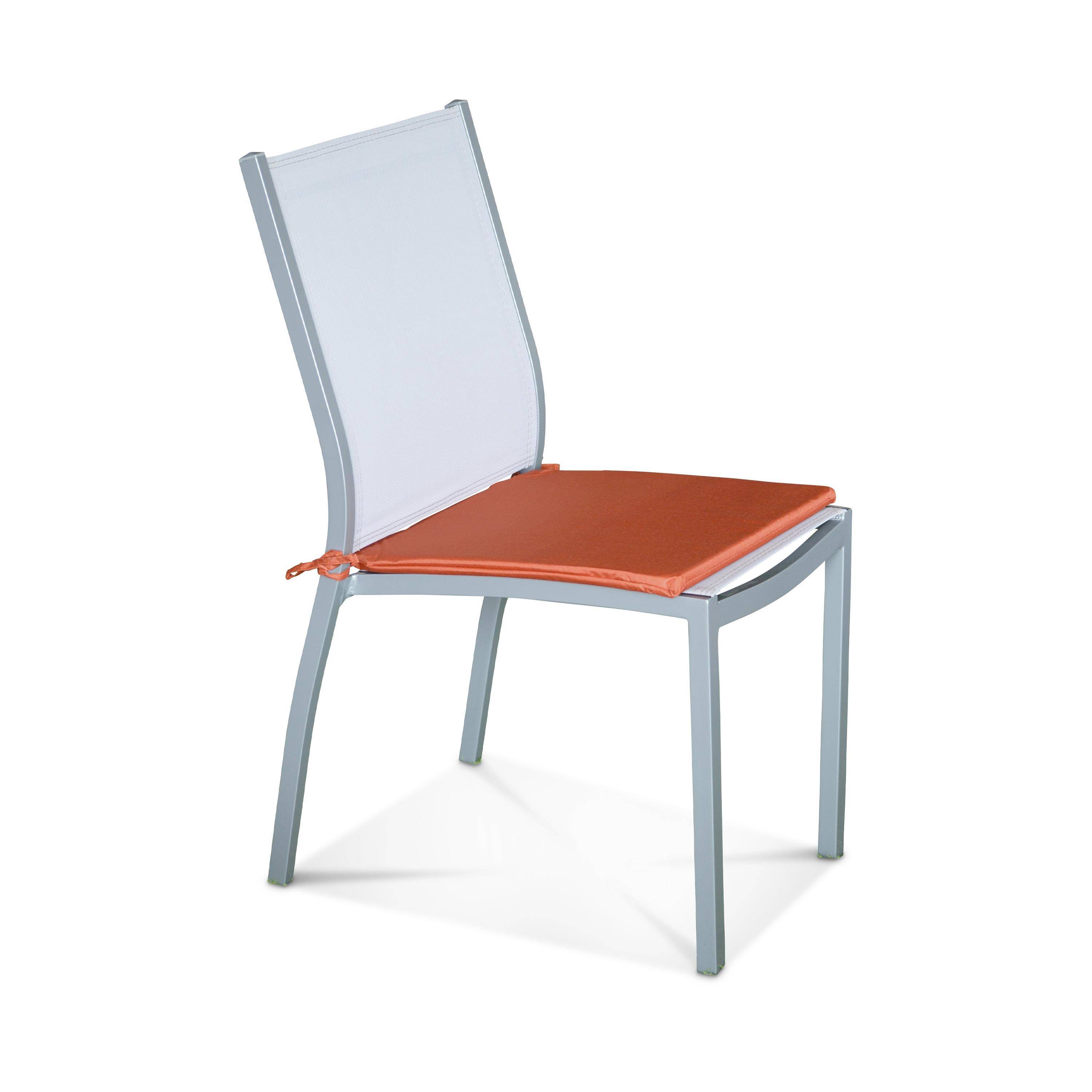 Set van 4 stoelkussens - 43 x 40 cm - waterafstotende stof, omkeerbaar, anti-UV, met bevestigingskoordjes, terracotta Photo2