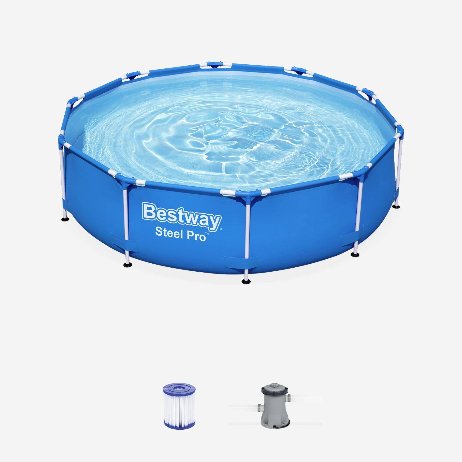 Piscine tubulaire BESTWAY - Connemara Ø3,05m bleue - piscine ronde Ø3,05m avec pompe de filtration, piscine hors sol, armature acier Photo2