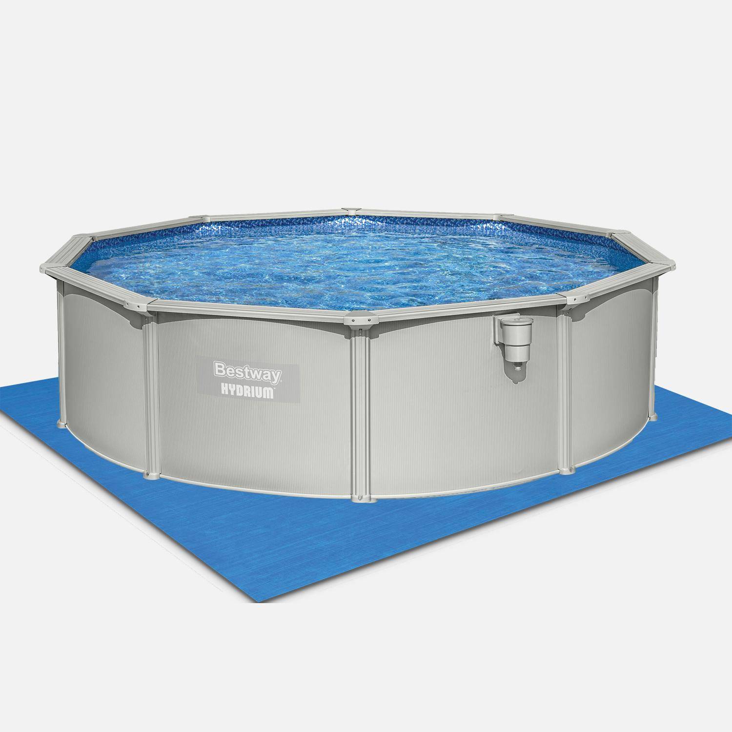 Kit de piscina Torrens de aço inoxidável, redondo Ø460cm, branco com filtro de areia, tapete de chão, cobertura e escada Photo3