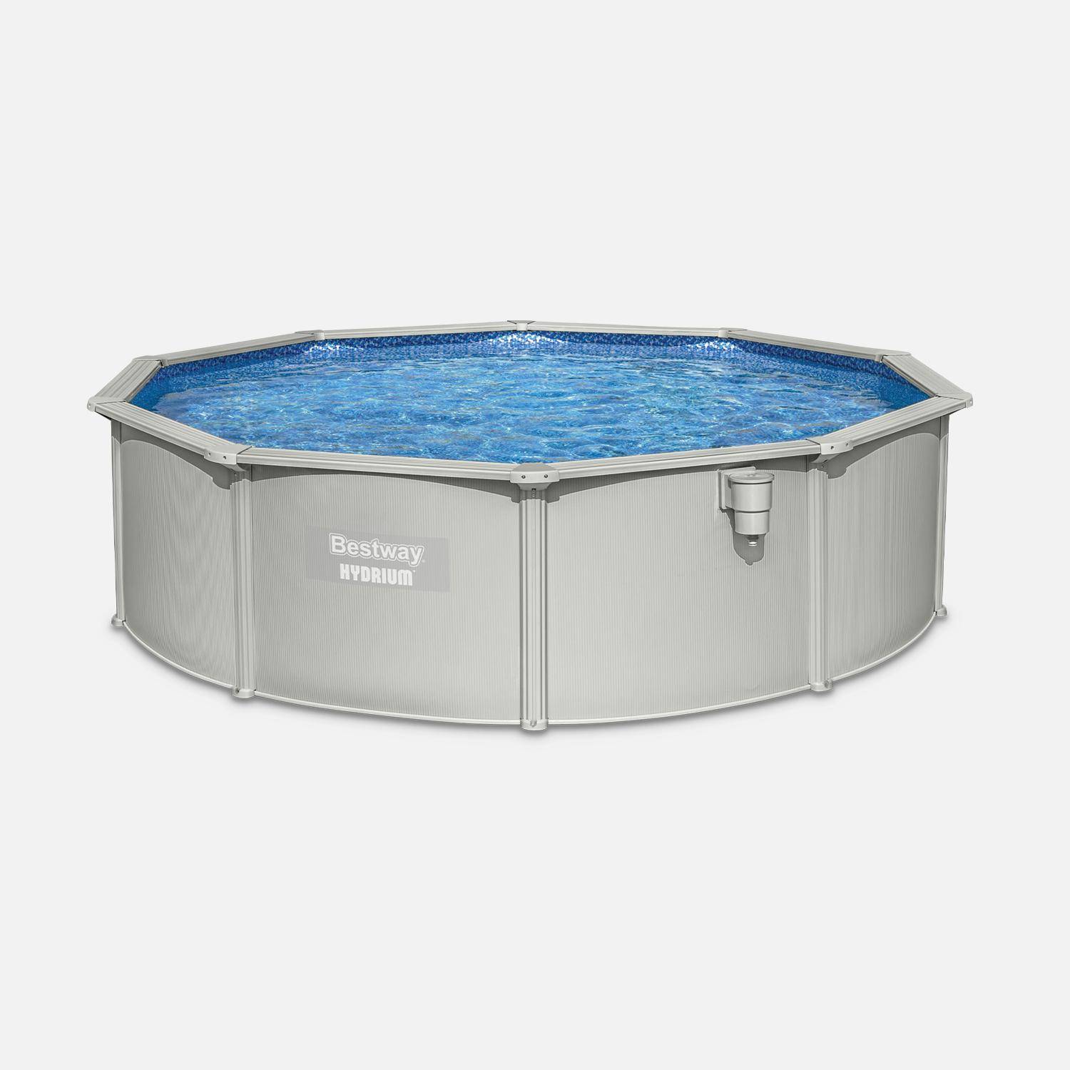 Kit de piscina Torrens de aço inoxidável, redondo Ø460cm, branco com filtro de areia, tapete de chão, cobertura e escada Photo2