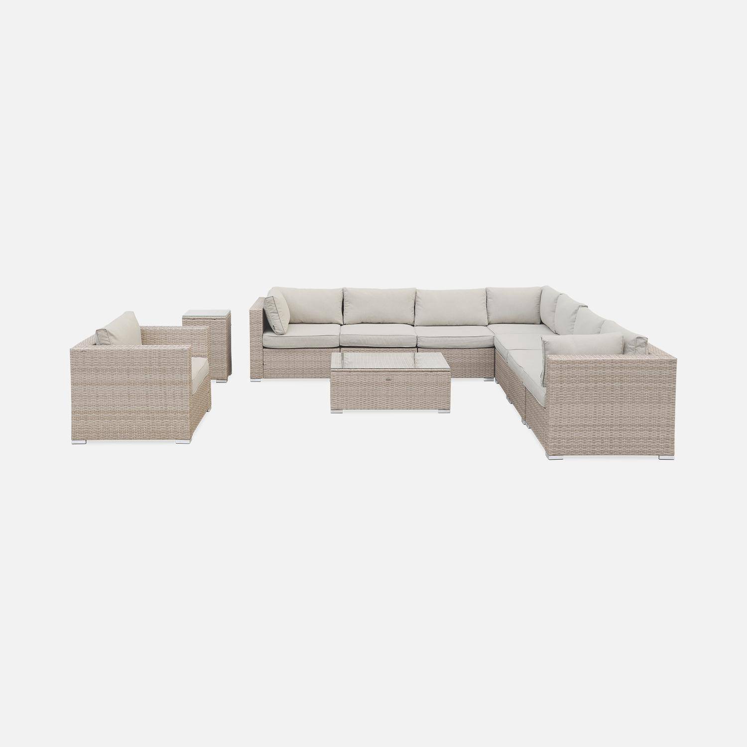 Sofa de jardin, conjunto sofa de exterior, rattan sintetico, resina trenzada - Beije, 8-10 plazas Photo4
