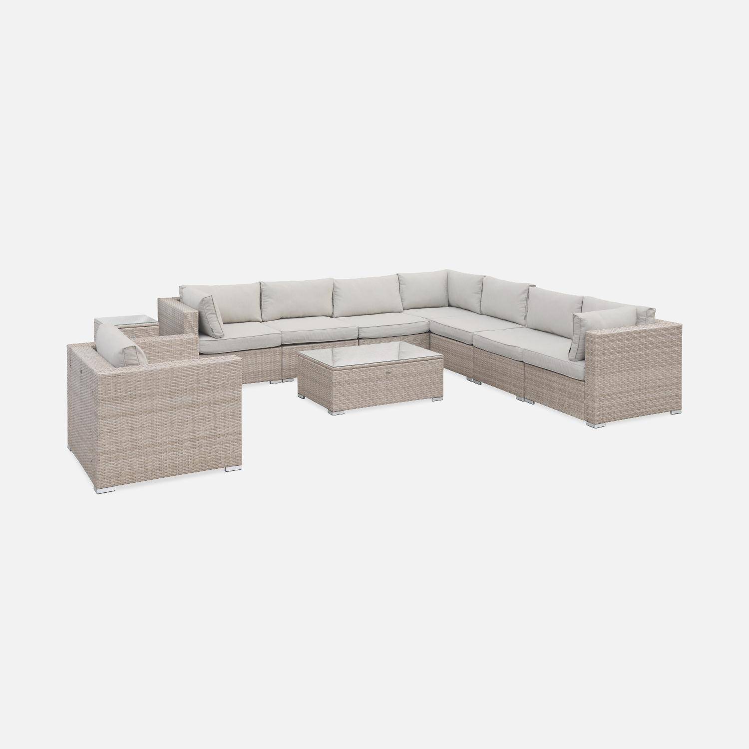 Sofa de jardin, conjunto sofa de exterior, rattan sintetico, resina trenzada - Beije, 8-10 plazas Photo3