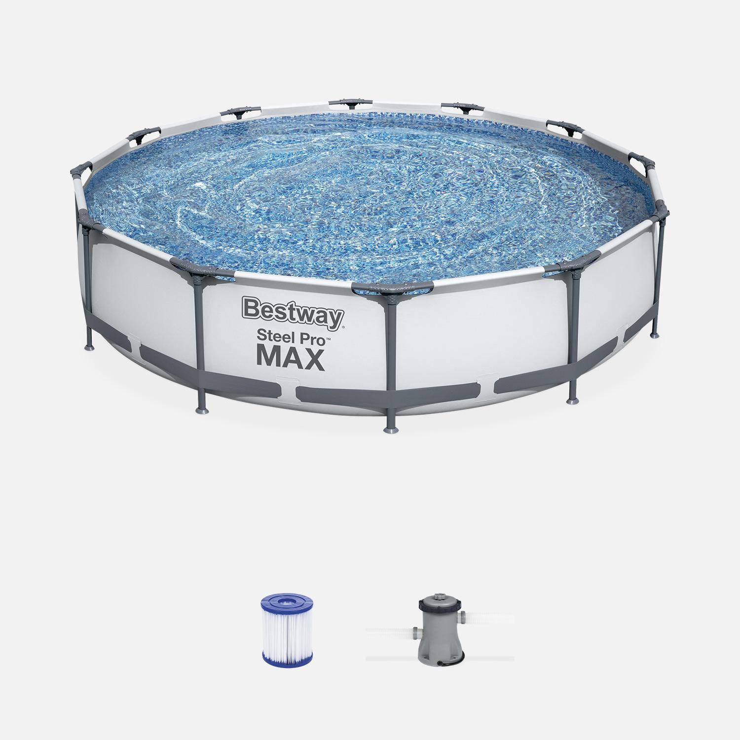 Piscina tubular BESTWAY - Opalita gris - piscina redonda Ø3,6m con bomba de filtración, piscina sobre tierra, marco de acero Photo1