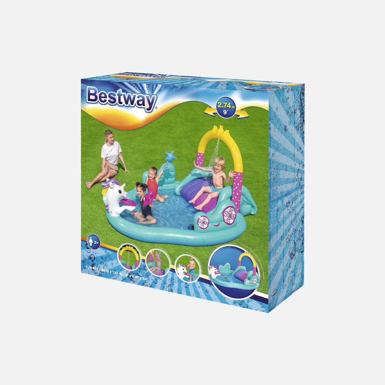 Aire de jeu gonflable avec toboggan et fontaine, pataugeoire de 274 x 198 x 137 cm, balles en plastique incluses Photo2
