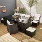 Salon de jardin 8-12 places - Vabo - Coloris Noir, Coussins écrus, table encastrable. Photo1