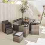 Salon de jardin 8-12 places – Vabo – Coloris nuances de gris, Coussins gris chiné, table encastrable Photo1