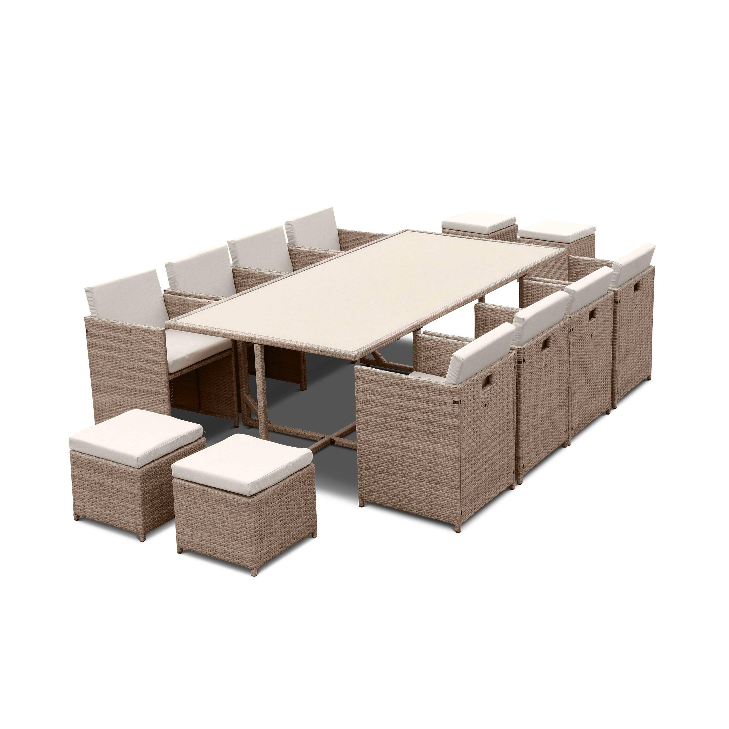 Conjunto de muebles de jardín de 8 a 12 plazas - Vabo - Color Beige, Cojines beige, mesa incorporada Photo1