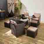 Salon de jardin 4-8 places – Vabo – Coloris marron, Coussins taupe, table encastrable Photo1