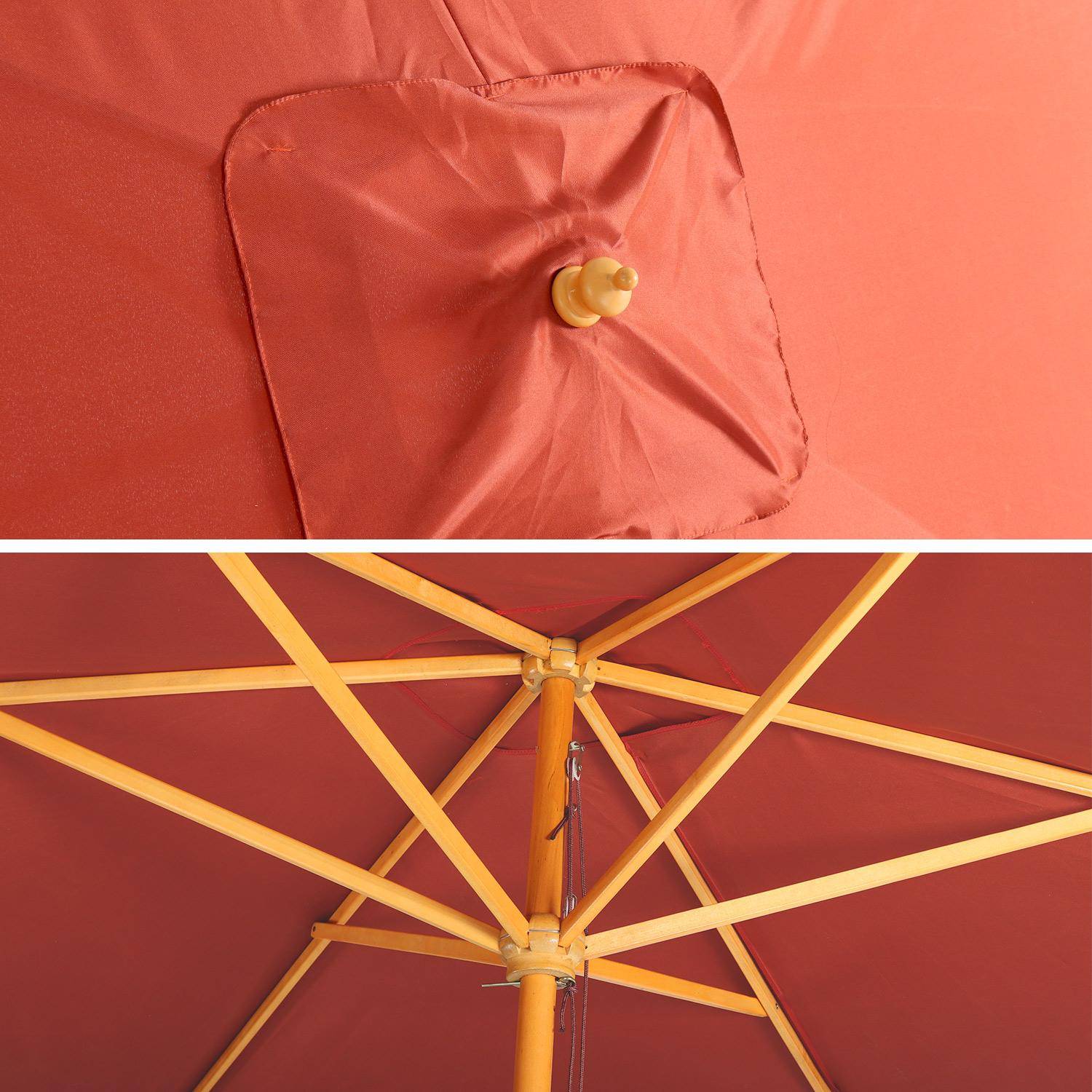Rechthoekige houten parasol 2x3m, centrale houten mast, handmatig openingssysteem, katrol Photo4