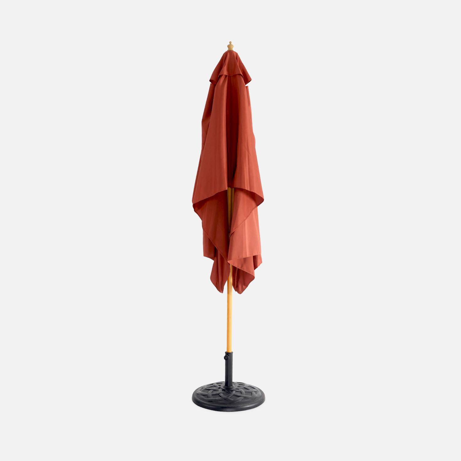 Parasol droit rectangulaire en bois 2x3m - Cabourg Terracotta - mât central en bois, système d'ouverture manuelle, poulie Photo3