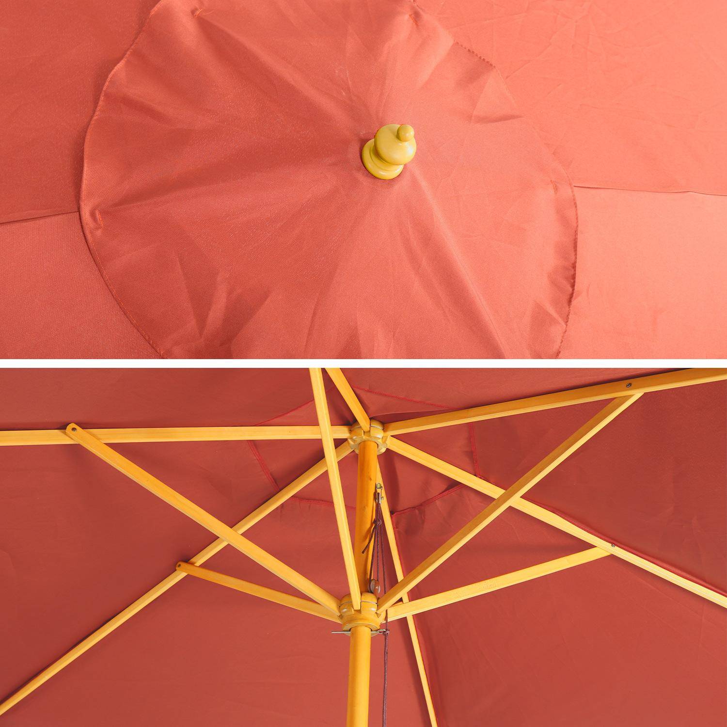 Parasol droit rond en bois 3m - Cabourg Terracotta - mât central en bois, Ø300cm, système d'ouverture manuelle, poulie Photo4