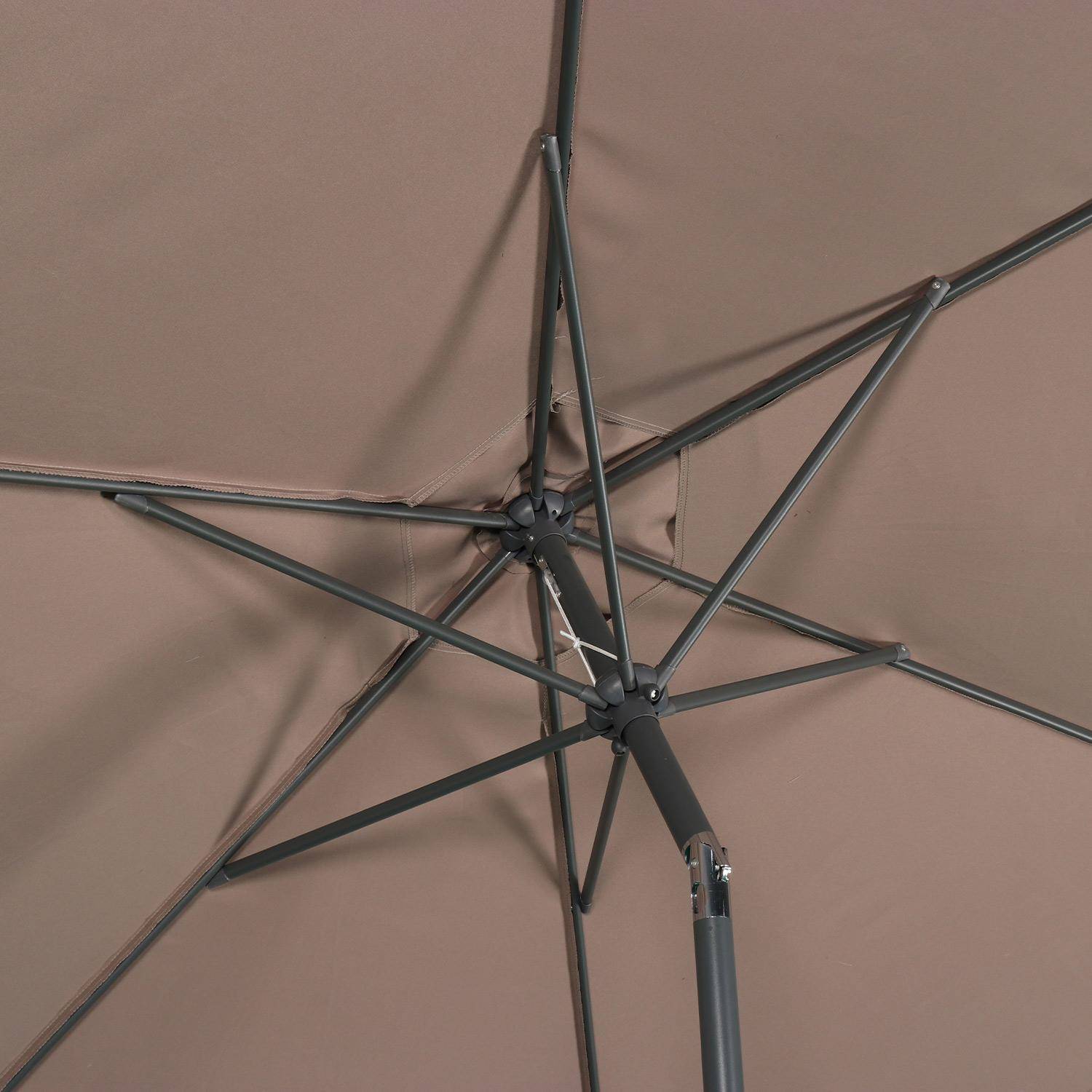 Parasol droit rond Ø300cm - Touquet Taupe - mât central en aluminium orientable et manivelle d'ouverture Photo5