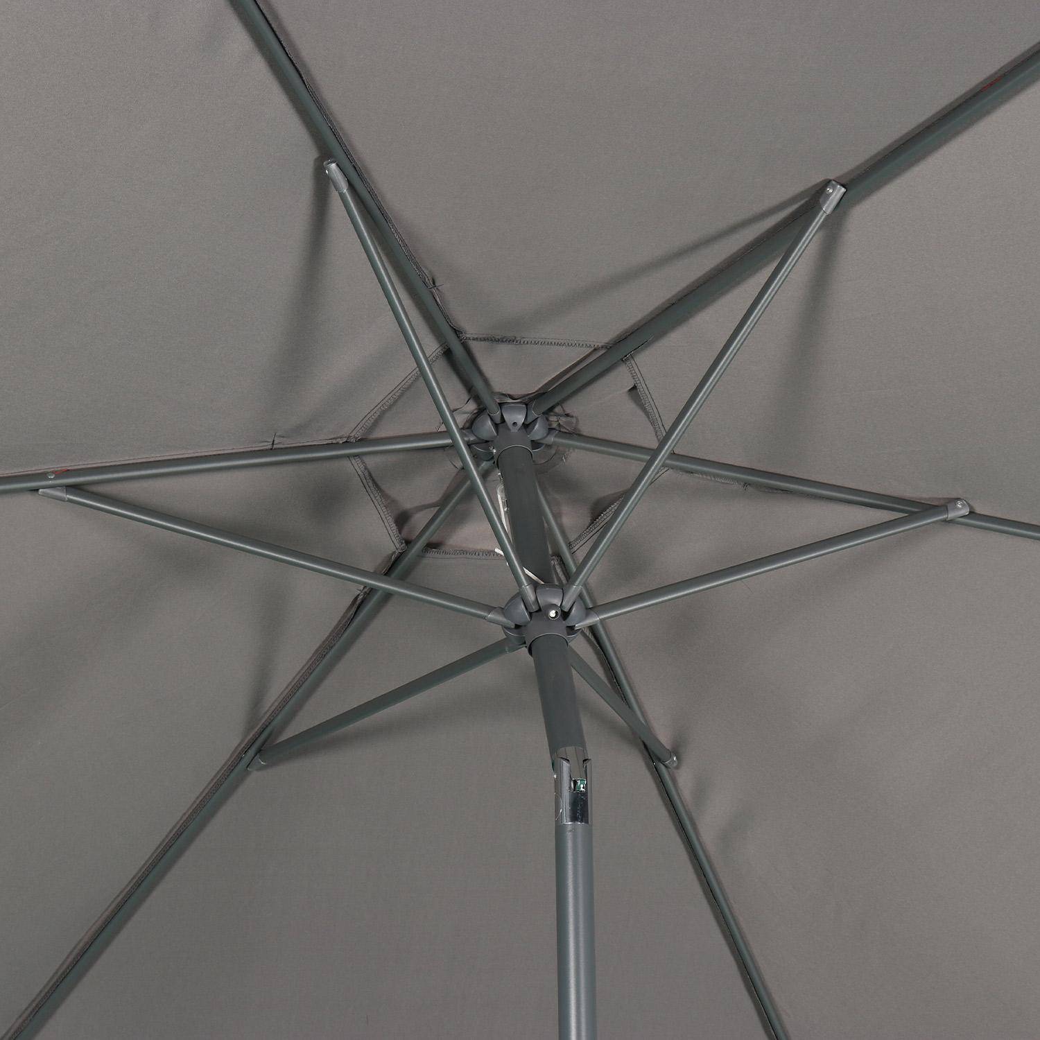 Parasol droit rond Ø300cm - Touquet Gris - mât central en aluminium orientable et manivelle d'ouverture Photo7