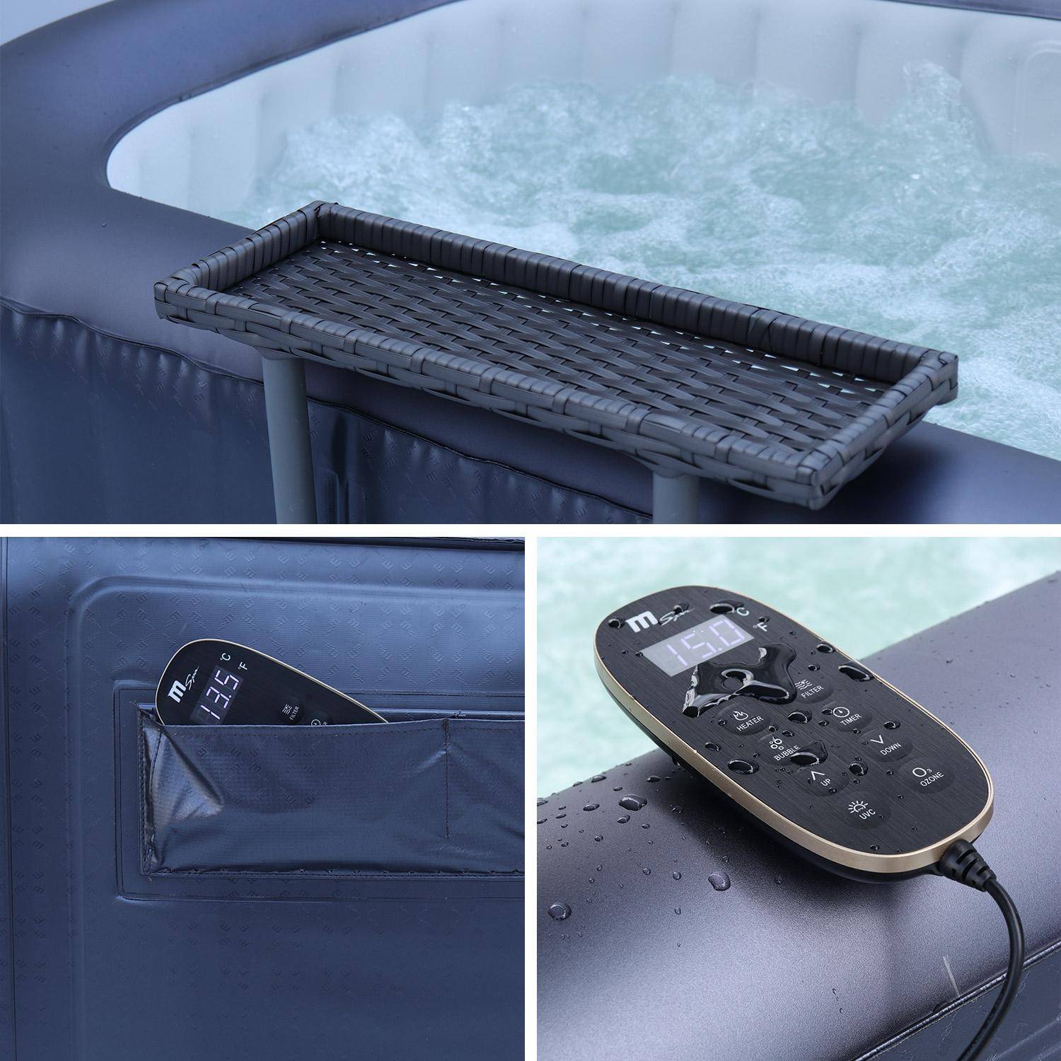 Compacte 2-persoons opblaasbare spa met bijzettafel, vloermat, afdekhoes, opblaasbare cover en afstandsbediening  Photo4