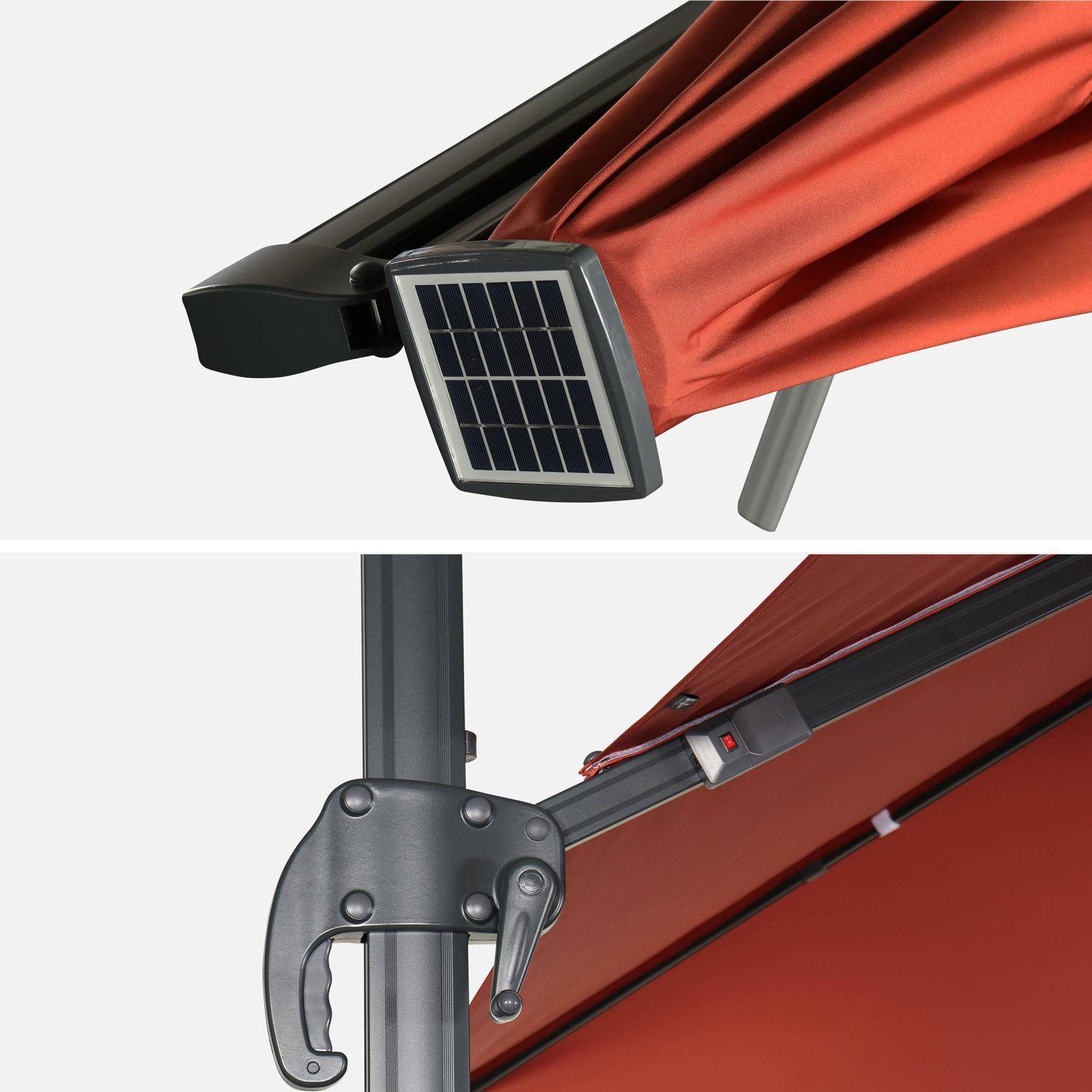 Parasol rectangular 3 x 4 m - Luce Terracotta - Paraguas excéntrico inclinable, plegable y giratorio 360° con cargador solar Photo6