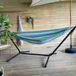 Hangmat voor 1 persoon, 100% katoen, 110x220cm, blauw en groen gestreept, met touwen en karabijnhaken Photo3