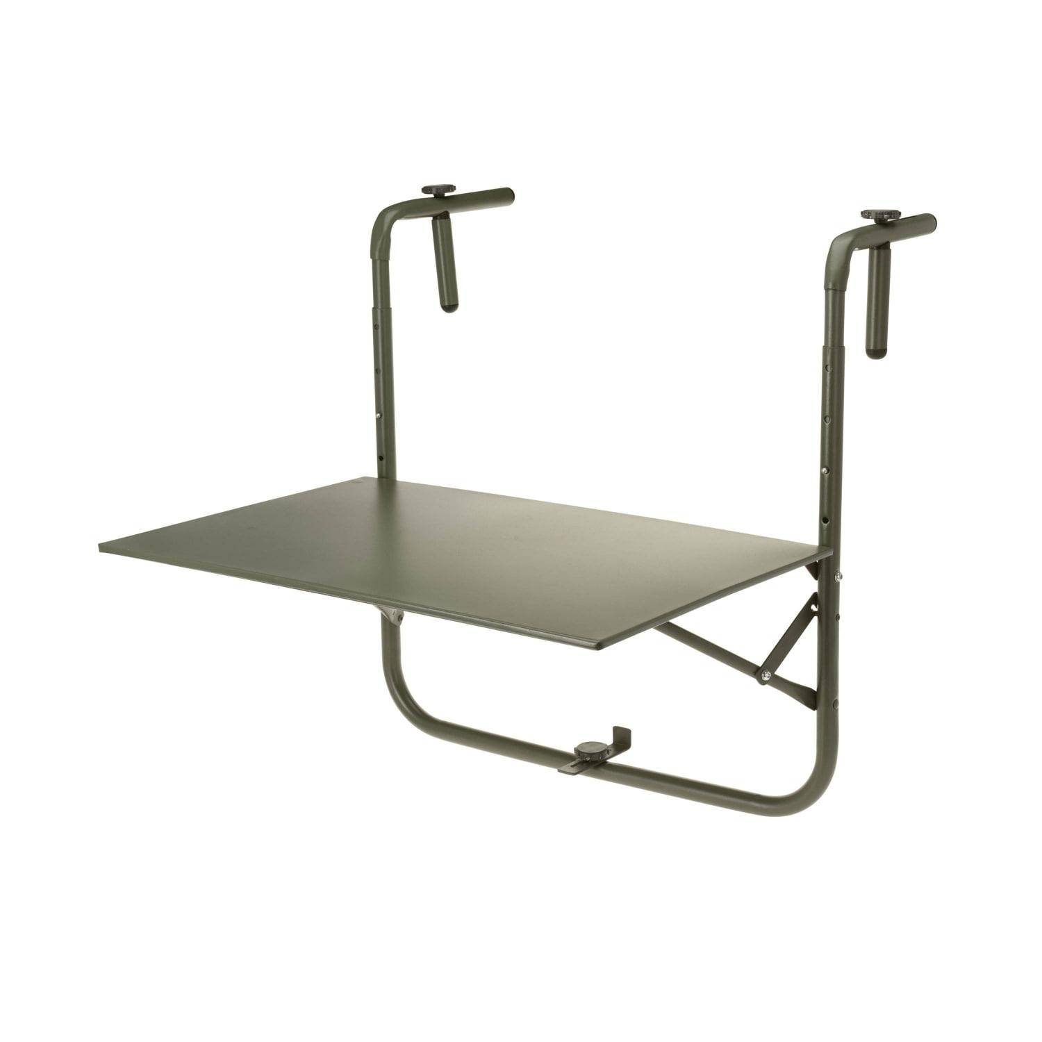 Balkontafel van groen staal, hangtafel, tafelblad 60 x 43 cm, haken en hoogte verstelbaar, uitklapbaar blad  Photo2