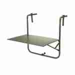 Table de balcon en acier vert, table suspendue , plateau de  60 x 43 cm, hauteur et accroche réglables, tablette rabattable  Photo2