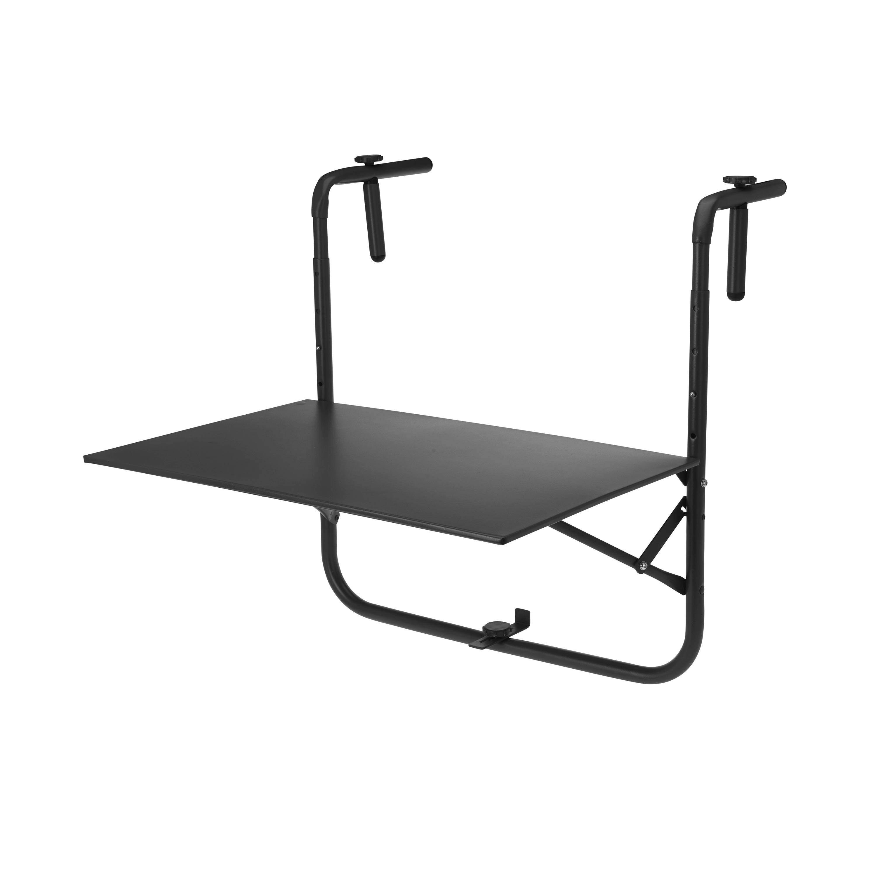 Balkontafel van lichtgrijs staal, hangtafel, tafelblad 60 x 43 cm, haken en hoogte verstelbaar, uitklapbaar blad  Photo2