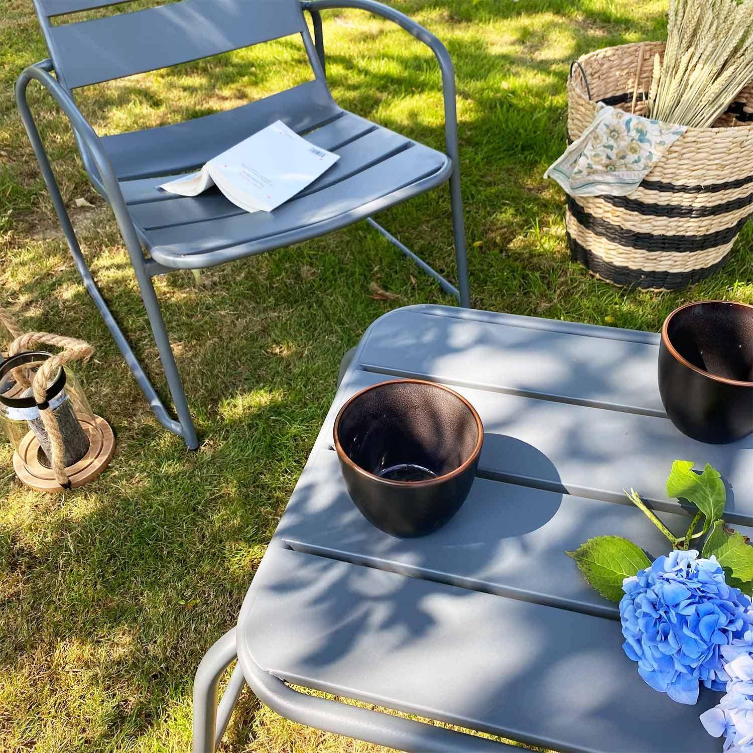 Suzana - set de jardin relax en métal 2 personnes gris 2 fauteuils 1 table d'appoint Photo3