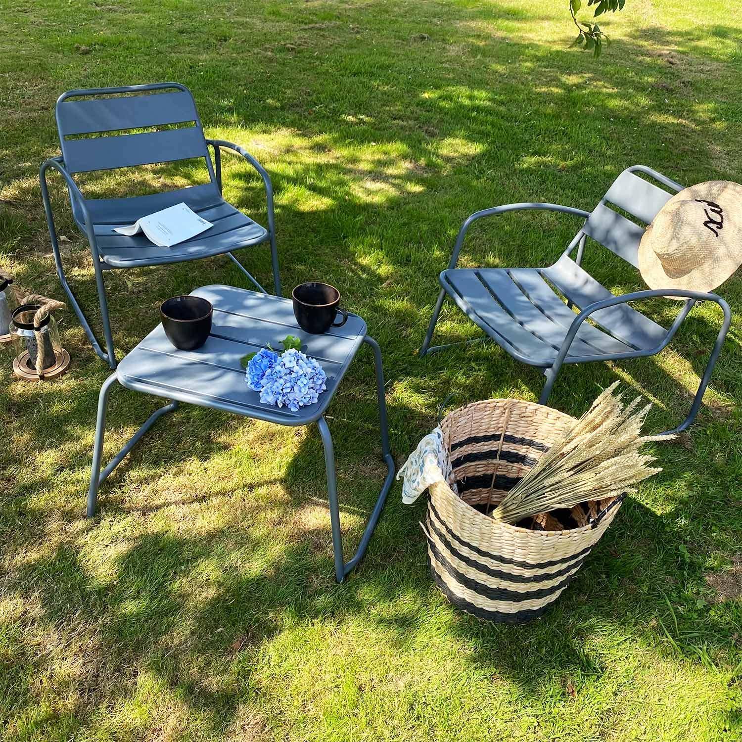 Suzana - set de jardin relax en métal 2 personnes gris 2 fauteuils 1 table d'appoint Photo2