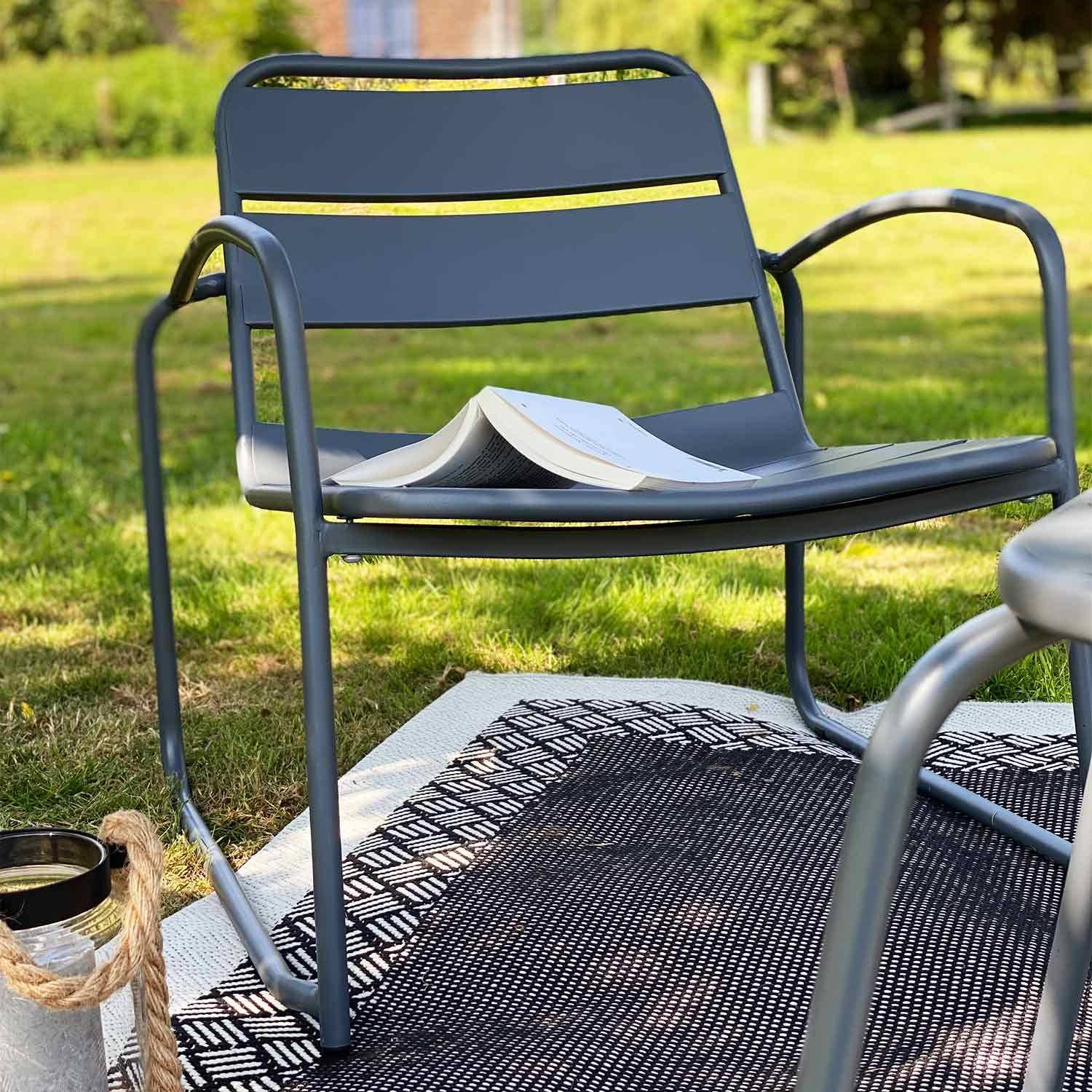 Suzana - set de jardin relax en métal 2 personnes gris 2 fauteuils 1 table d'appoint Photo4
