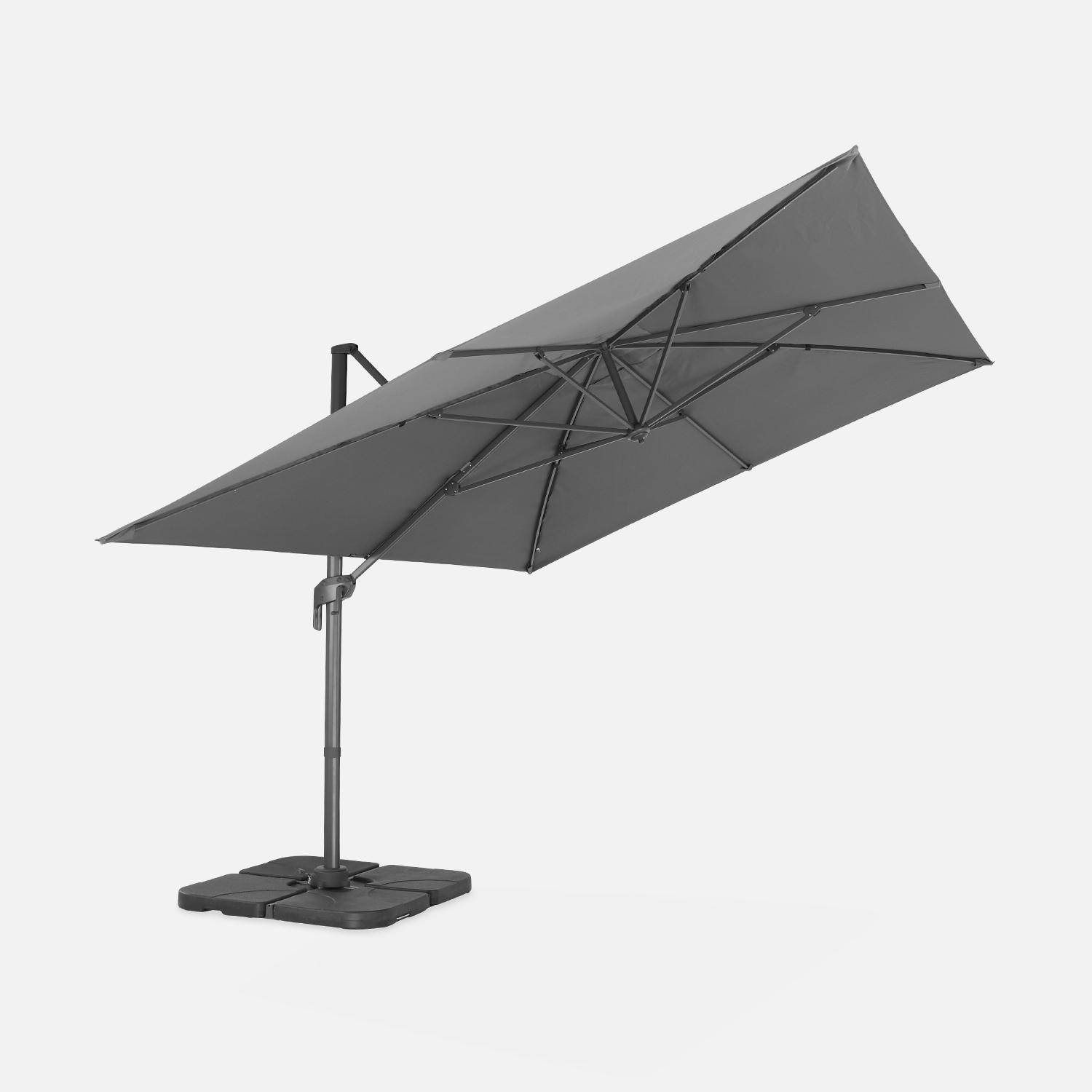 Parasol déporté rectangulaire 3x4 m – Antibes – gris – parasol déporté, inclinable, rabattable et rotatif à 360° Photo3