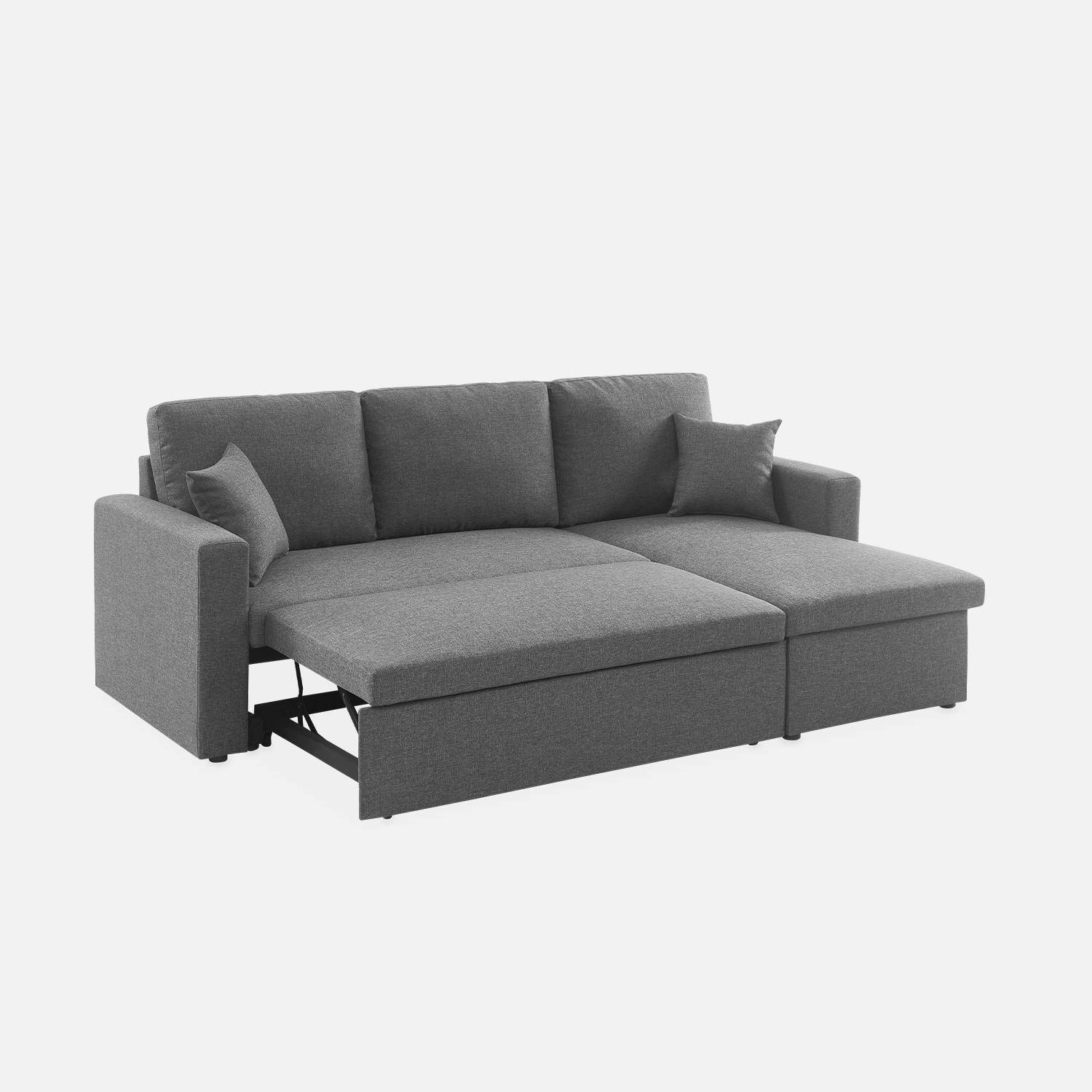 Canapé d'angle convertible en tissu gris chiné foncé - IDA - 3 places, fauteuil d'angle réversible coffre rangement lit modulable  Photo9