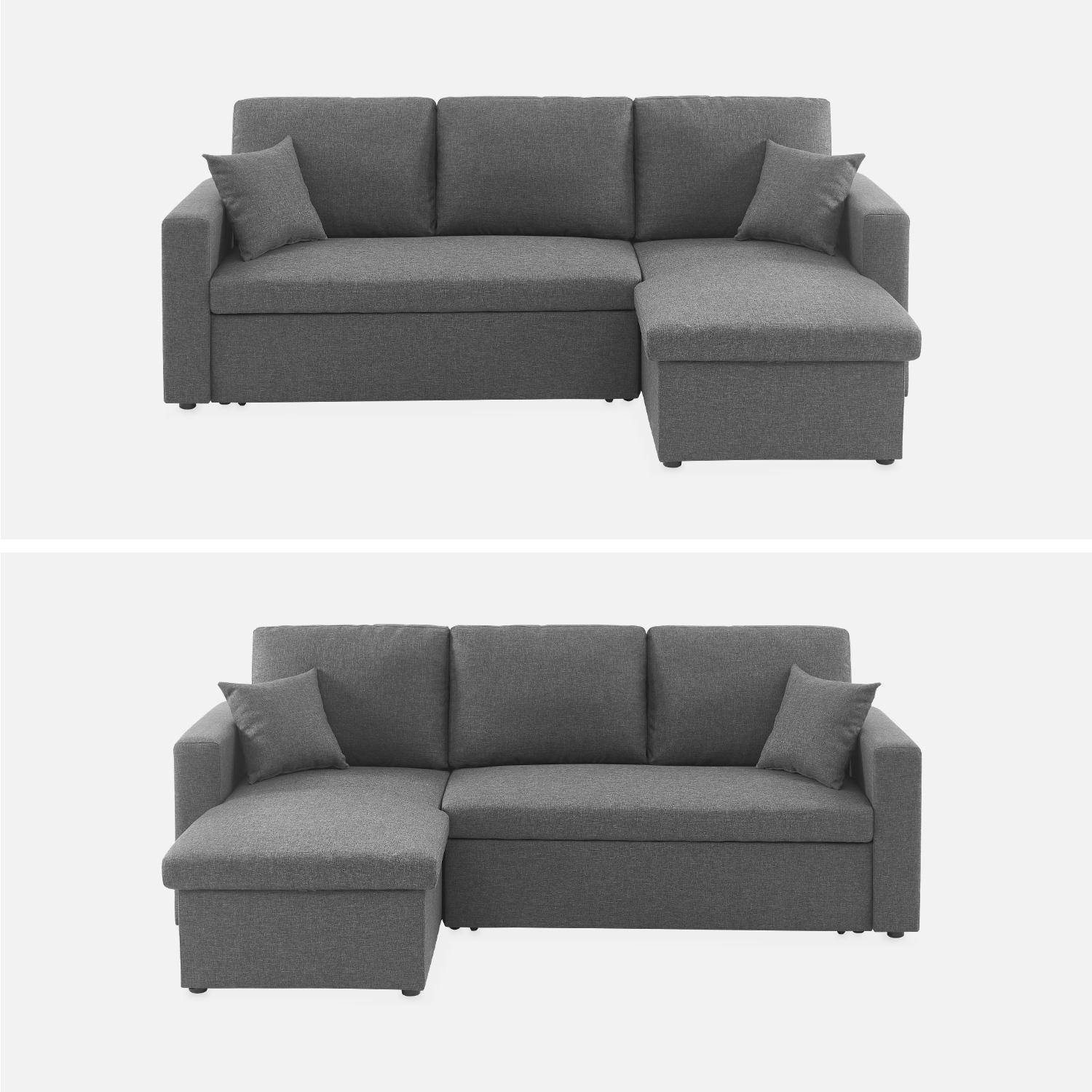 Canapé d'angle convertible en tissu gris chiné foncé - IDA - 3 places, fauteuil d'angle réversible coffre rangement lit modulable  Photo6