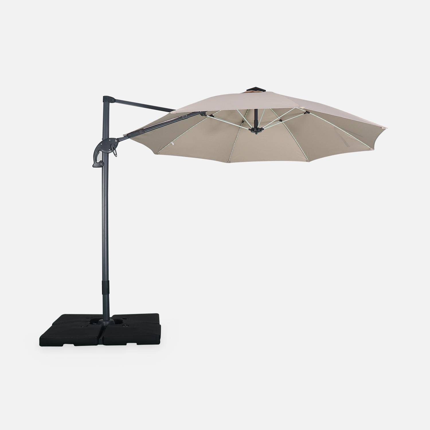 Ombrellone led tondo decentrato Ø300 cm - Dinard - Beige - ombrellone decentrato, basculante, ribaltabile e girevole 360°, stecche in fibra di vetro Photo2