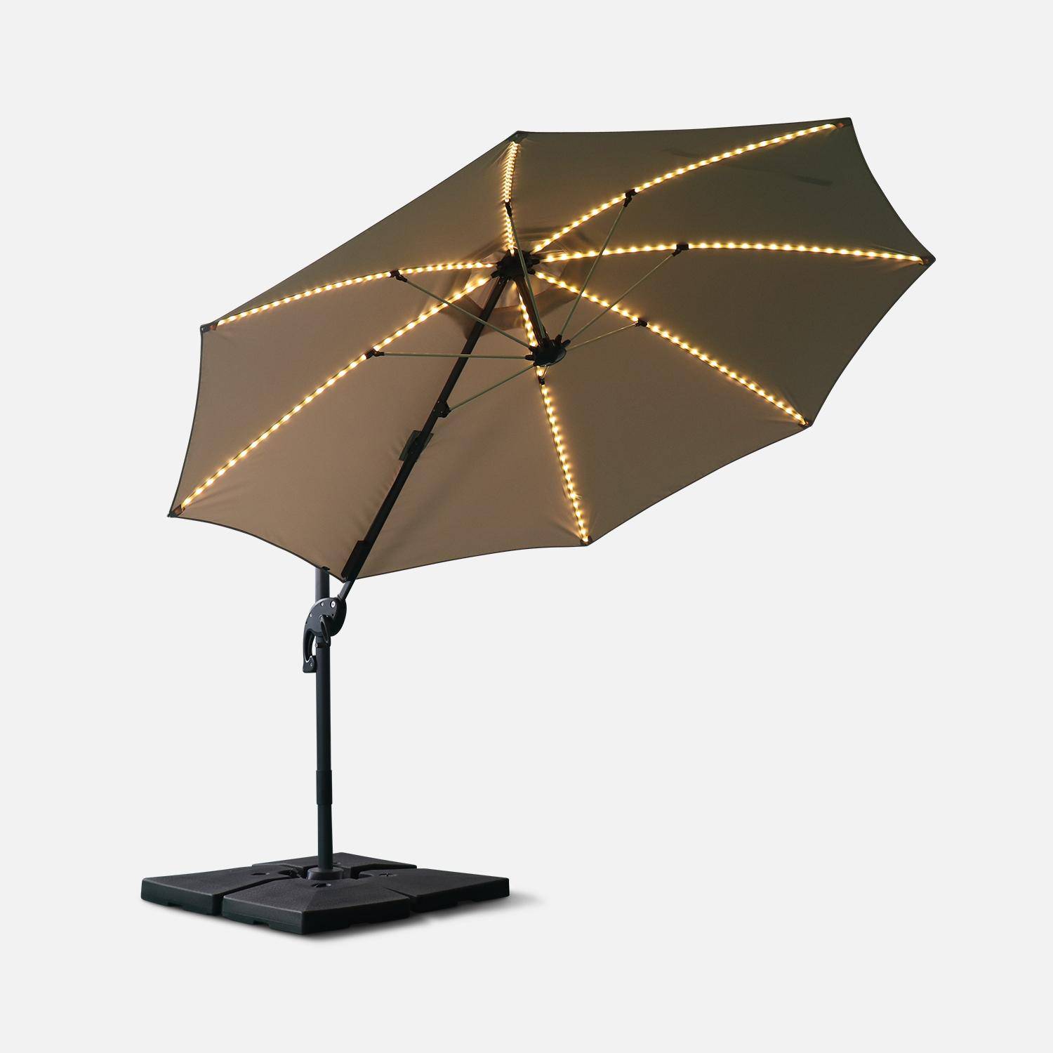 Ombrellone led tondo decentrato Ø300 cm - Dinard - Beige - ombrellone decentrato, basculante, ribaltabile e girevole 360°, stecche in fibra di vetro Photo3