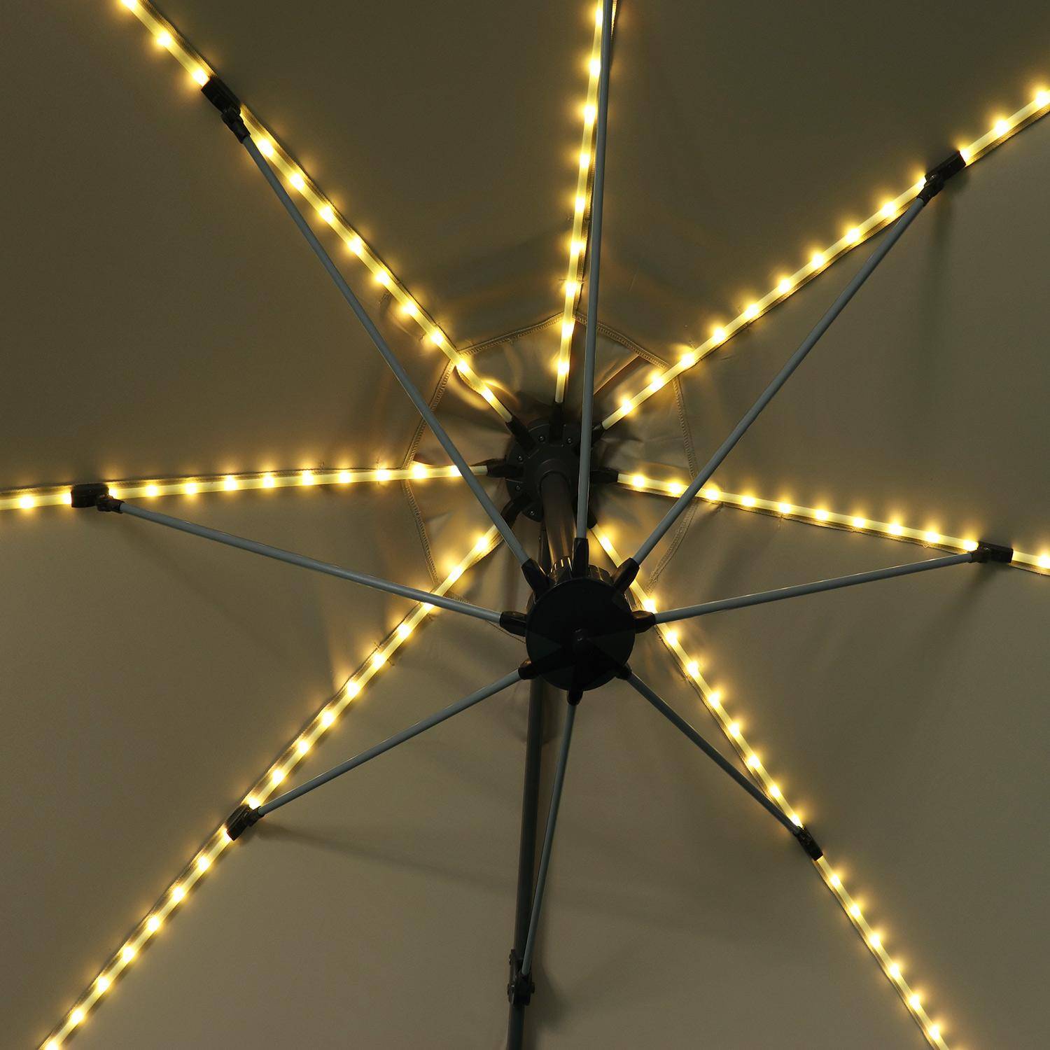 Ronde LED zweefparasol Ø300 cm  – Dinard – beige – zweefparasol, kantelbaar, inklapbaar en 360°draaibaar, glasvezel baleinen Photo5