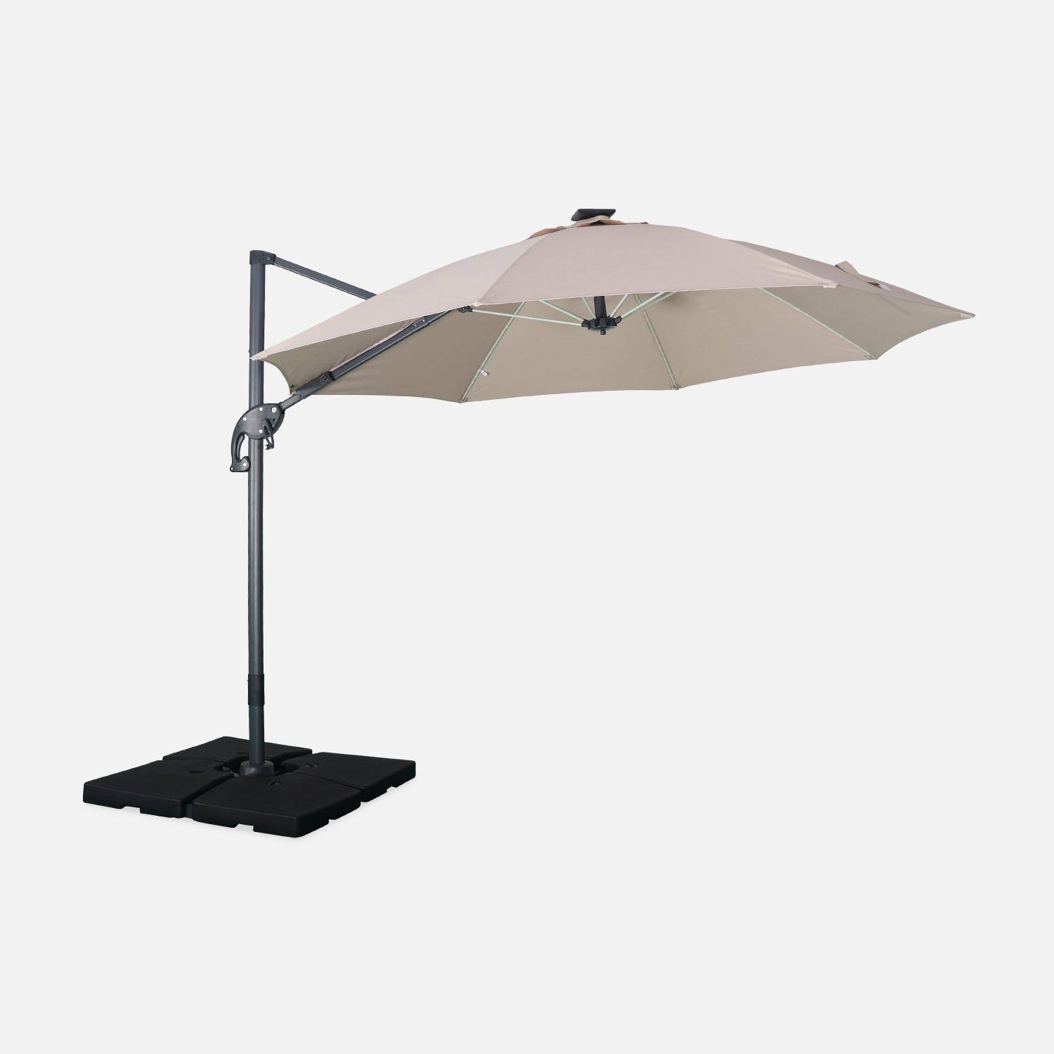 Ombrellone led tondo decentrato Ø300 cm - Dinard - Beige - ombrellone decentrato, basculante, ribaltabile e girevole 360°, stecche in fibra di vetro Photo1