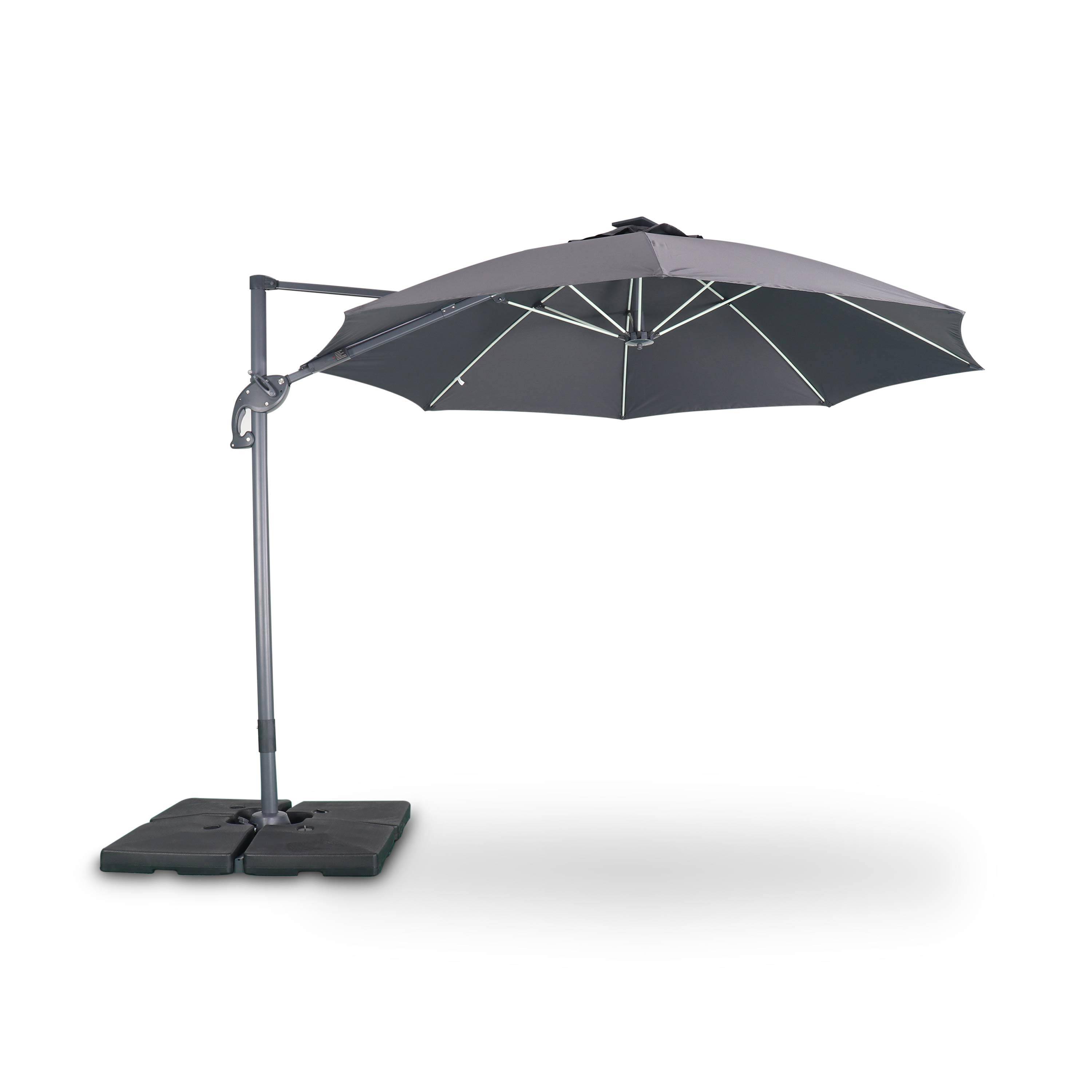 Ombrellone led tondo decentrato Ø300 cm - Dinard - Grigio - ombrellone decentrato, basculante, ribaltabile e girevole 360°, stecche in fibra di vetro Photo1