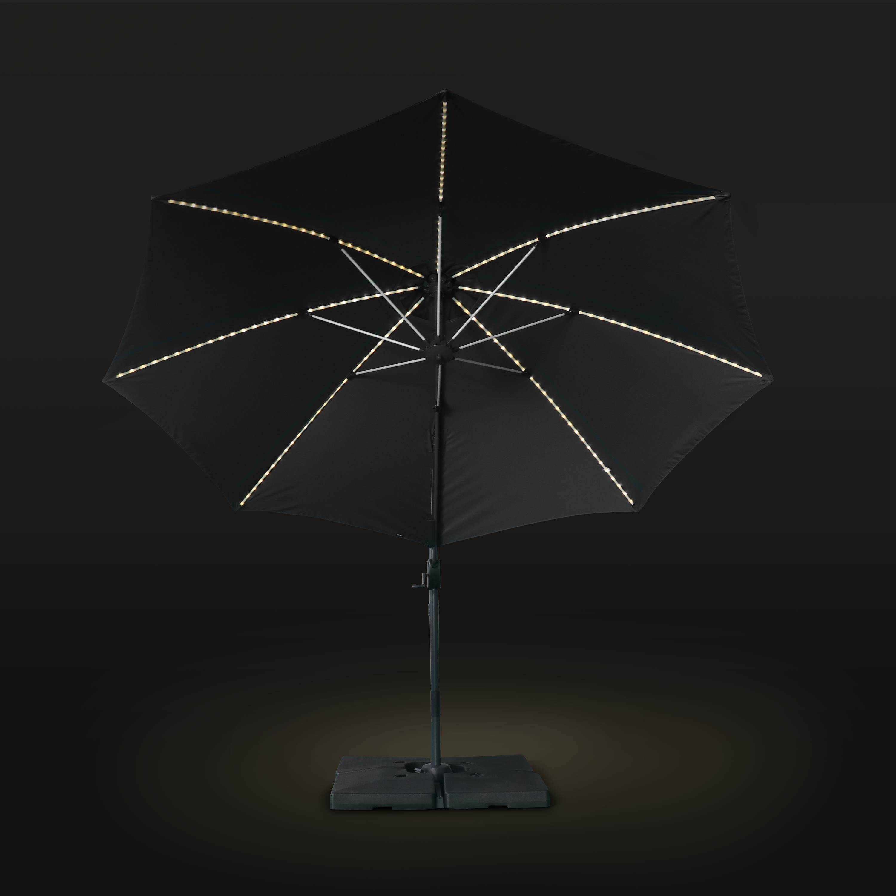 Ombrellone led tondo decentrato Ø300 cm - Dinard - Grigio - ombrellone decentrato, basculante, ribaltabile e girevole 360°, stecche in fibra di vetro Photo2