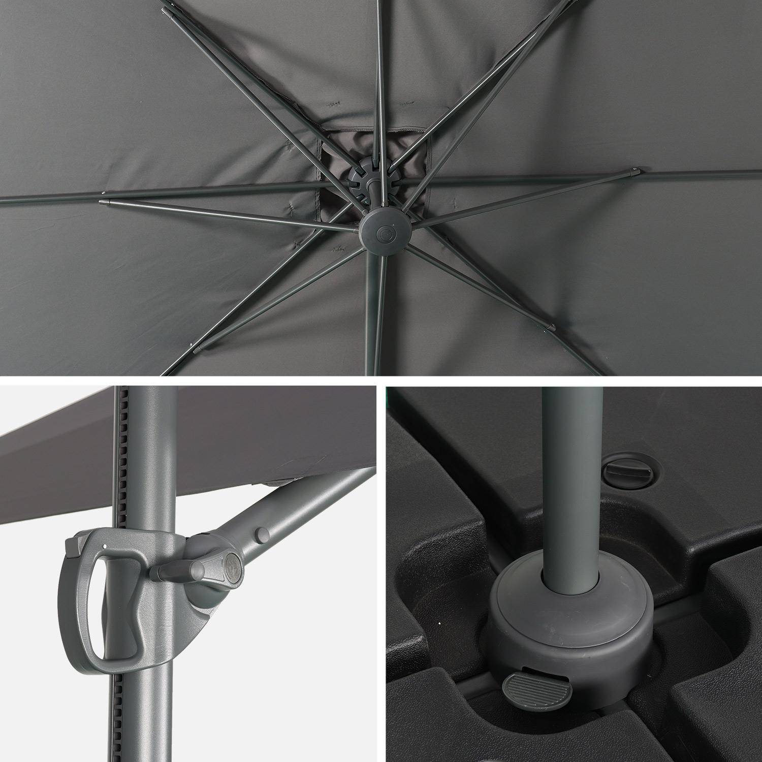 Parasol déporté carré 250 x 250 cm – Andernos – gris – parasol exporté, inclinable, rabattable et rotatif à 360° Photo5