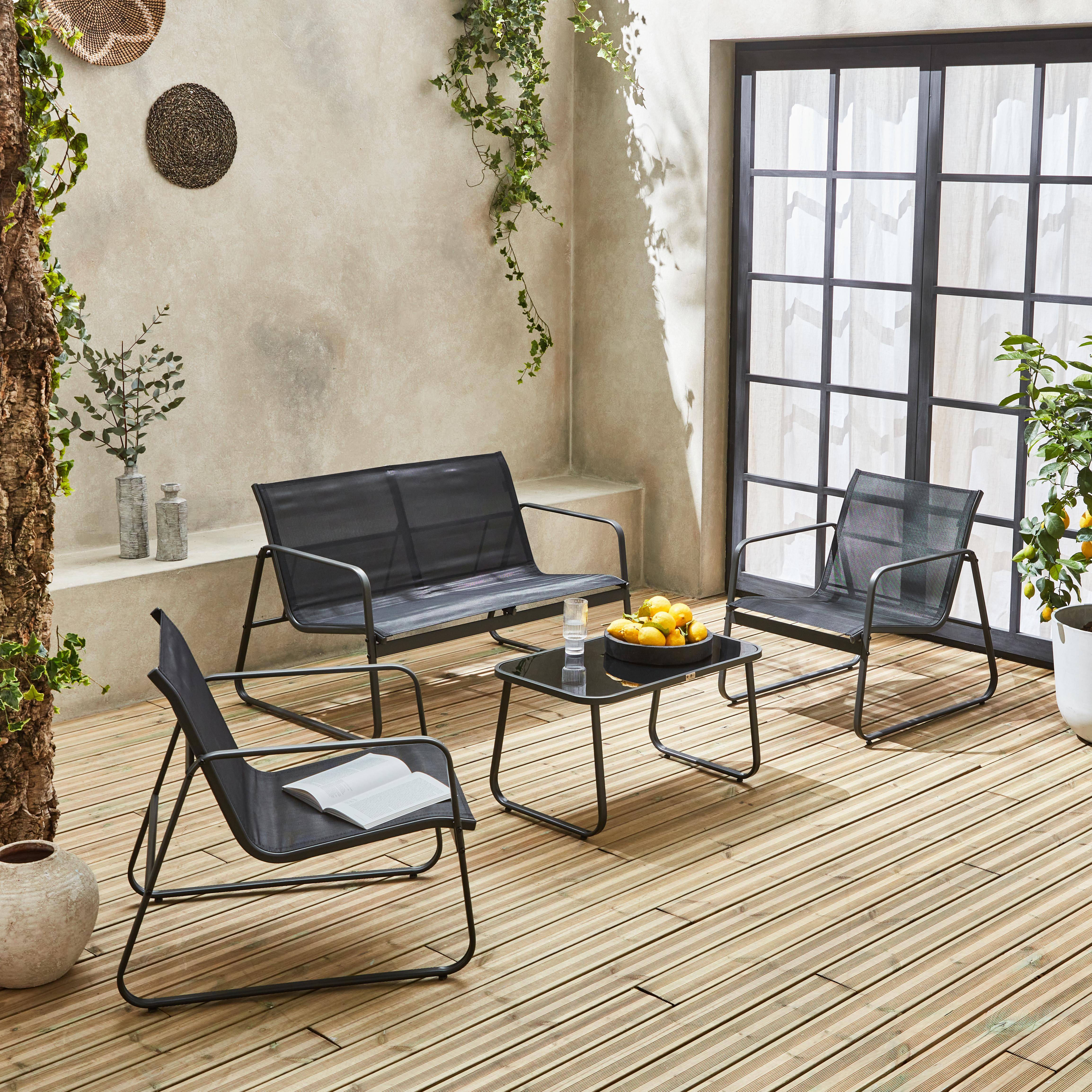 Balkon loungeset metaal en textilene voor 4 personen, zwart, design   Photo2