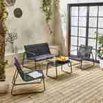 Salon de jardin en métal  et textilène pour 4 personnes, noir et gris foncé, design   Photo2