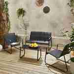 Salon de jardin en métal  et textilène pour 4 personnes, noir et gris foncé, design   Photo1