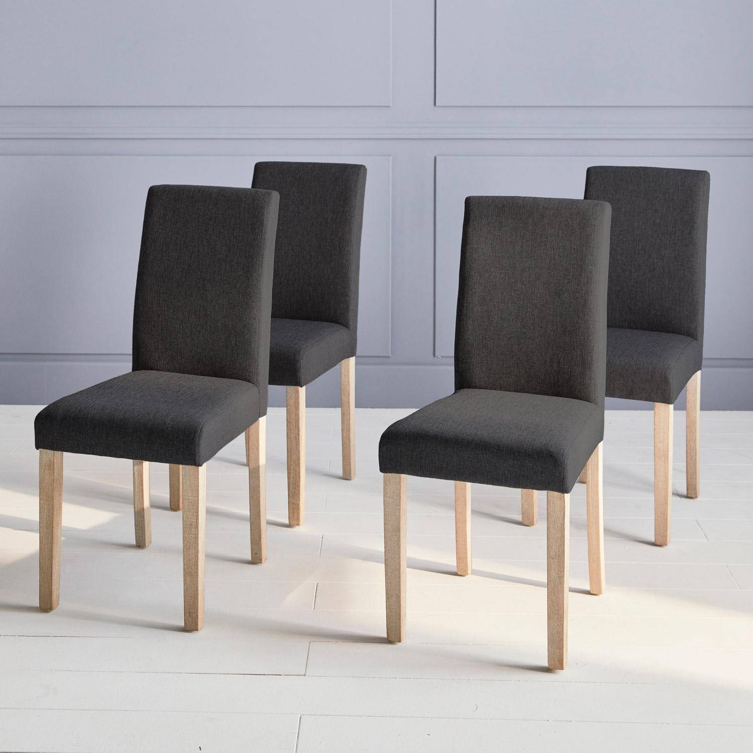 Set di 4 sedie - Rita - sedie in tessuto, gambe in legno ceruleo, grigio scuro Photo1