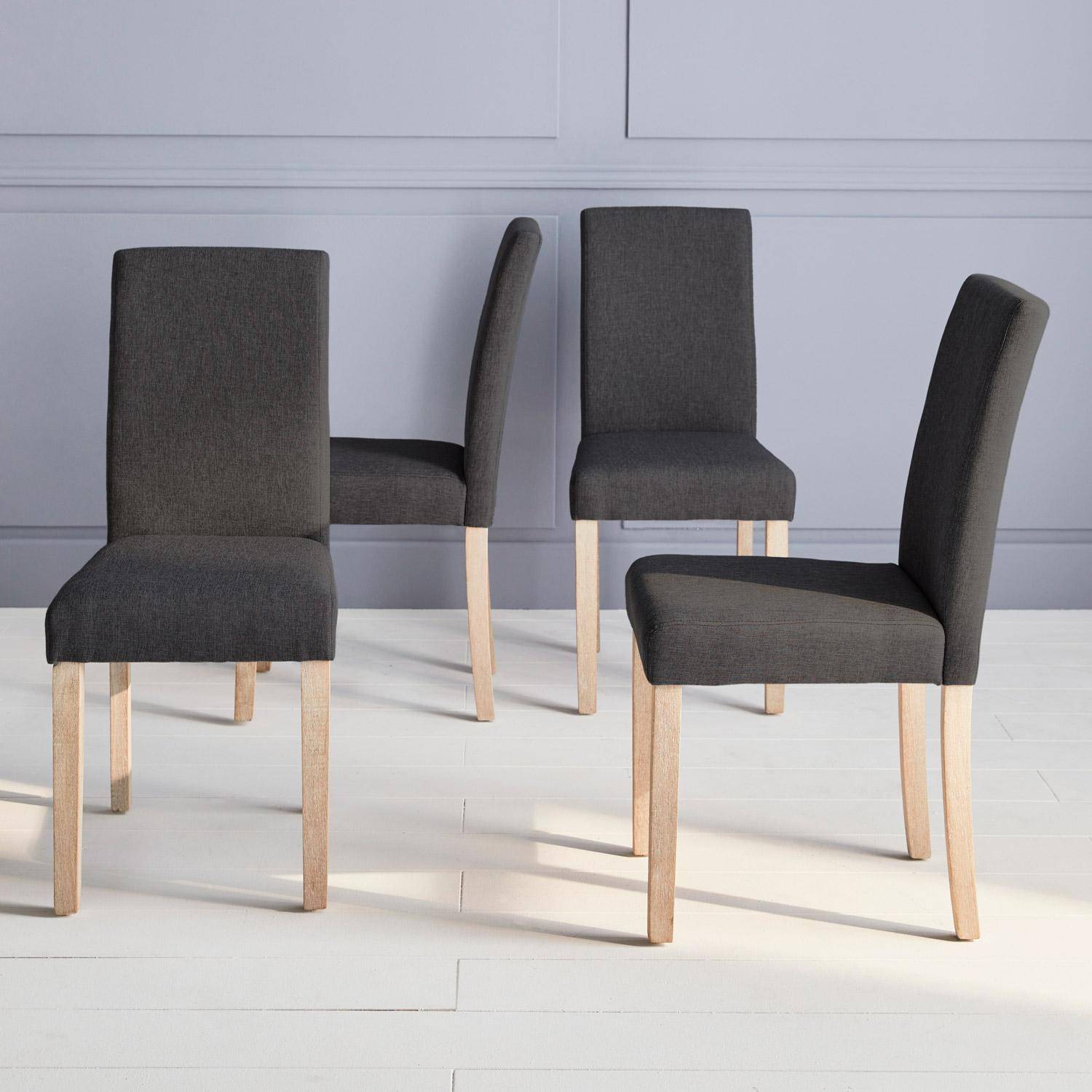 Lot de 4 chaises - Rita - chaises en tissu, pieds en bois cérusé, gris foncés Photo2