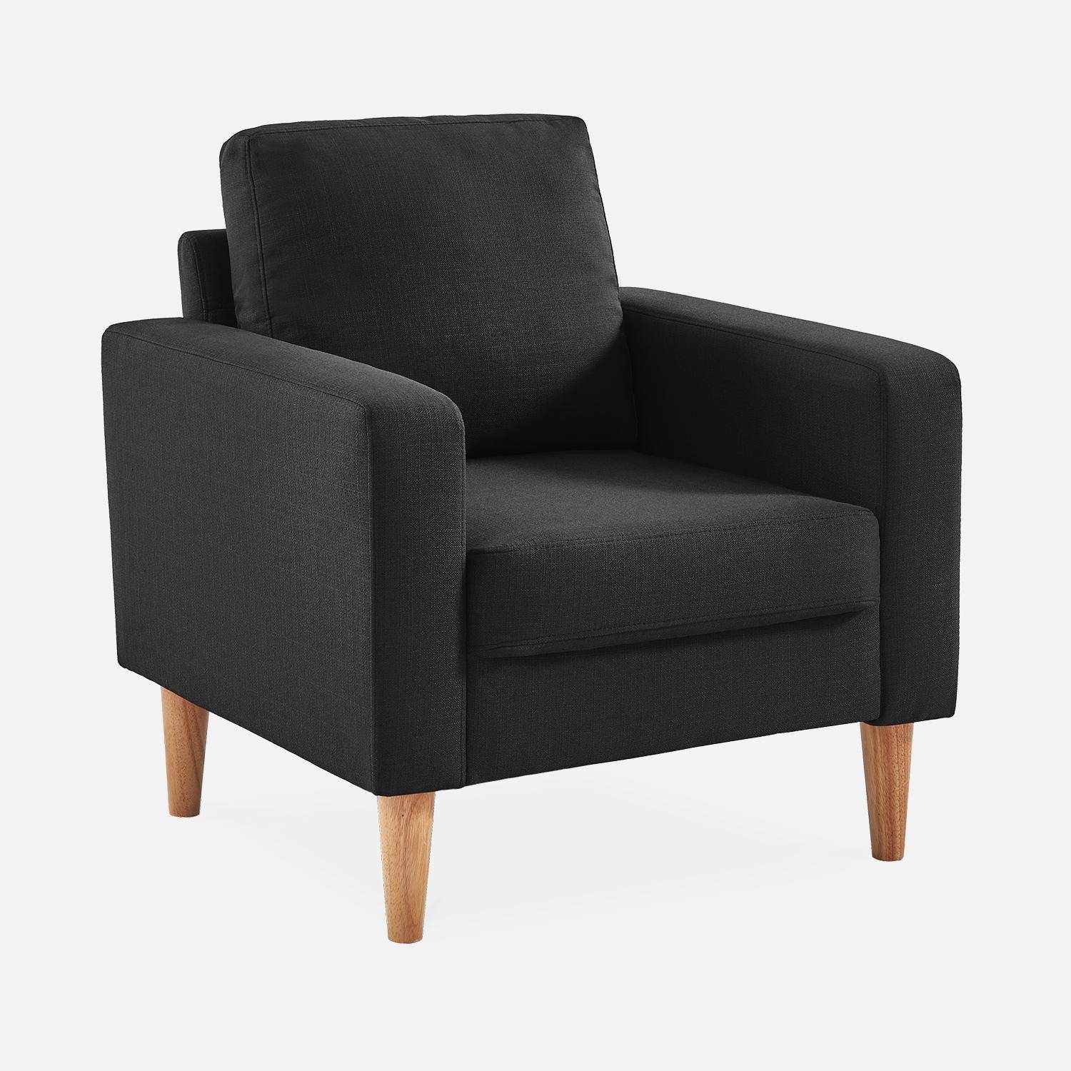 Sillón de tela gris oscuro - Bjorn - Sillón 1 plaza fijo recto patas madera, sillón escandinavo   Photo2