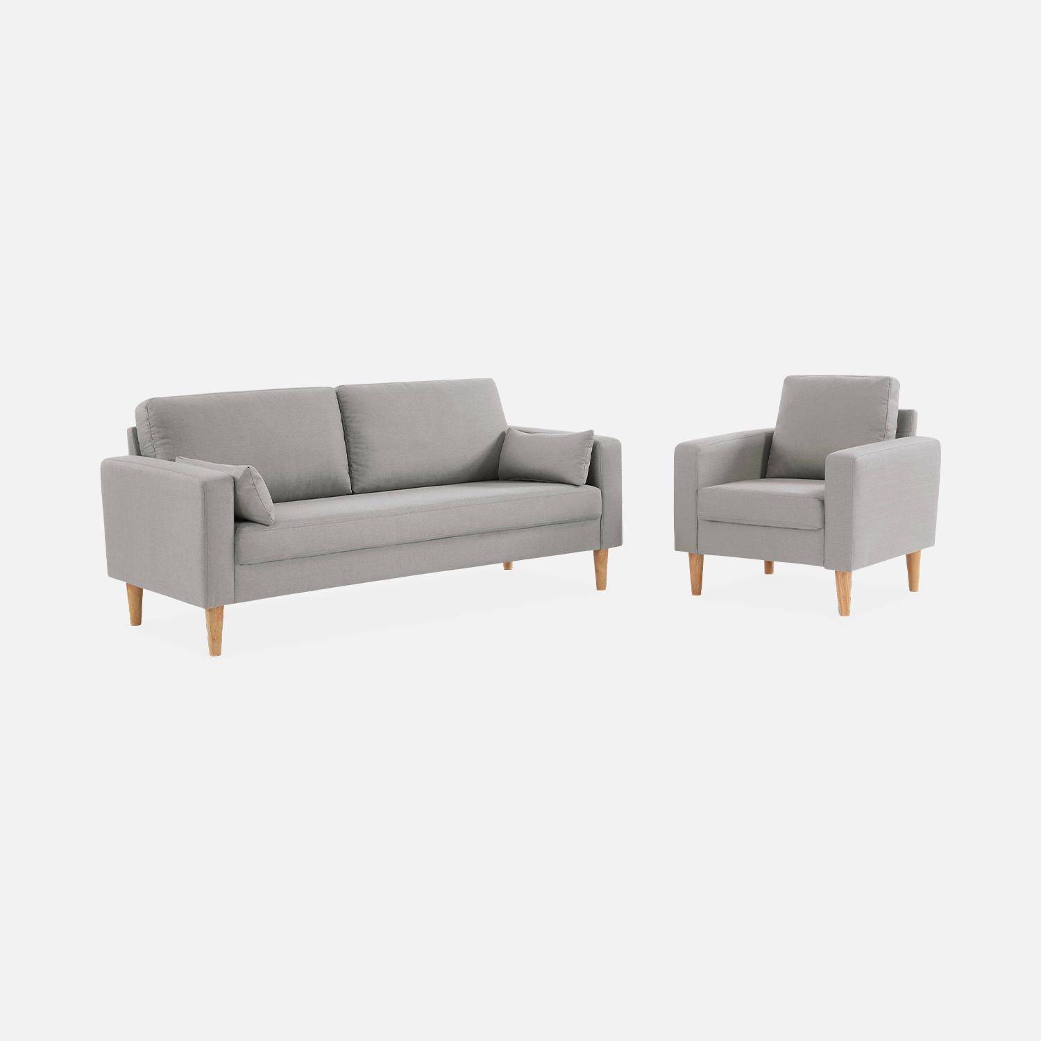 Sillón de tela gris claro - Bjorn - Sillón 1 plaza fijo recto patas madera, sillón escandinavo   Photo5