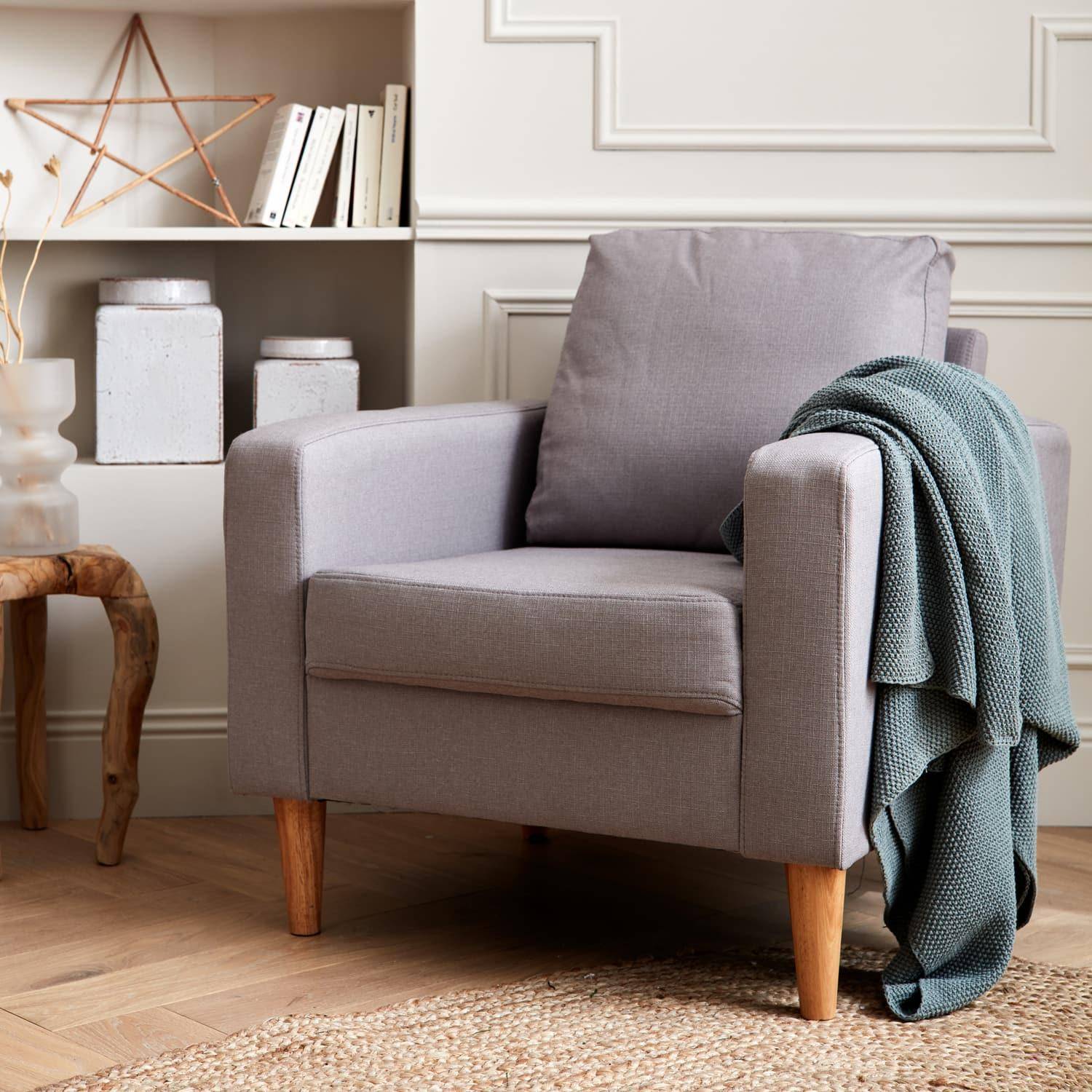 Lichtgrijs stoffen zetel - Bjorn - 1-zits sofa met houten poten, Scandinavische stijl Photo1