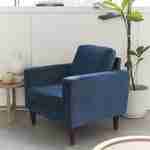 Blauwe velours armstoel - Bjorn - 1-zits sofa, rechte houten poten Photo2