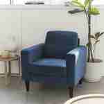 Blauwe velours armstoel - Bjorn - 1-zits sofa, rechte houten poten Photo1