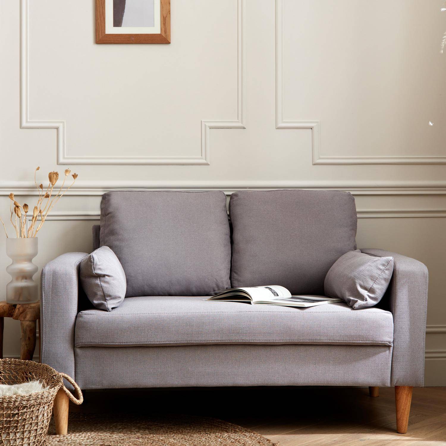 Stoffen tweezits sofa lichtgrijs  - Bjorn - 2-zits bank met houten poten, scandinavische stijl   Photo1