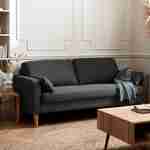 Canapé en tissu gris chiné foncé - Bjorn - Canapé 3 places fixe droit pieds bois, style scandinave   Photo1